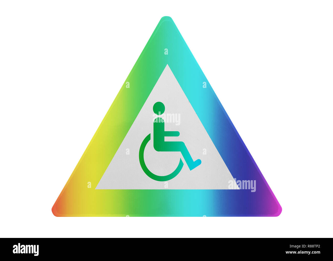 Panneau de circulation - homme isolé en fauteuil roulant - couleur arc-en-ciel Banque D'Images