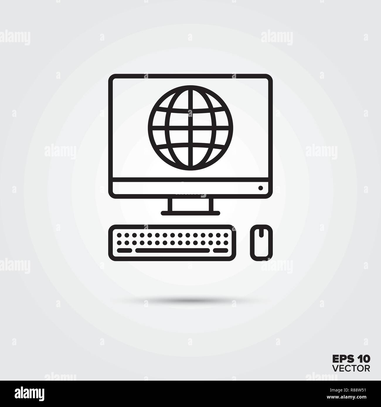 Ordinateur personnel connecté à internet d'illustration vectorielle, l'icône de la ligne. Symbole des médias et du divertissement. Illustration de Vecteur