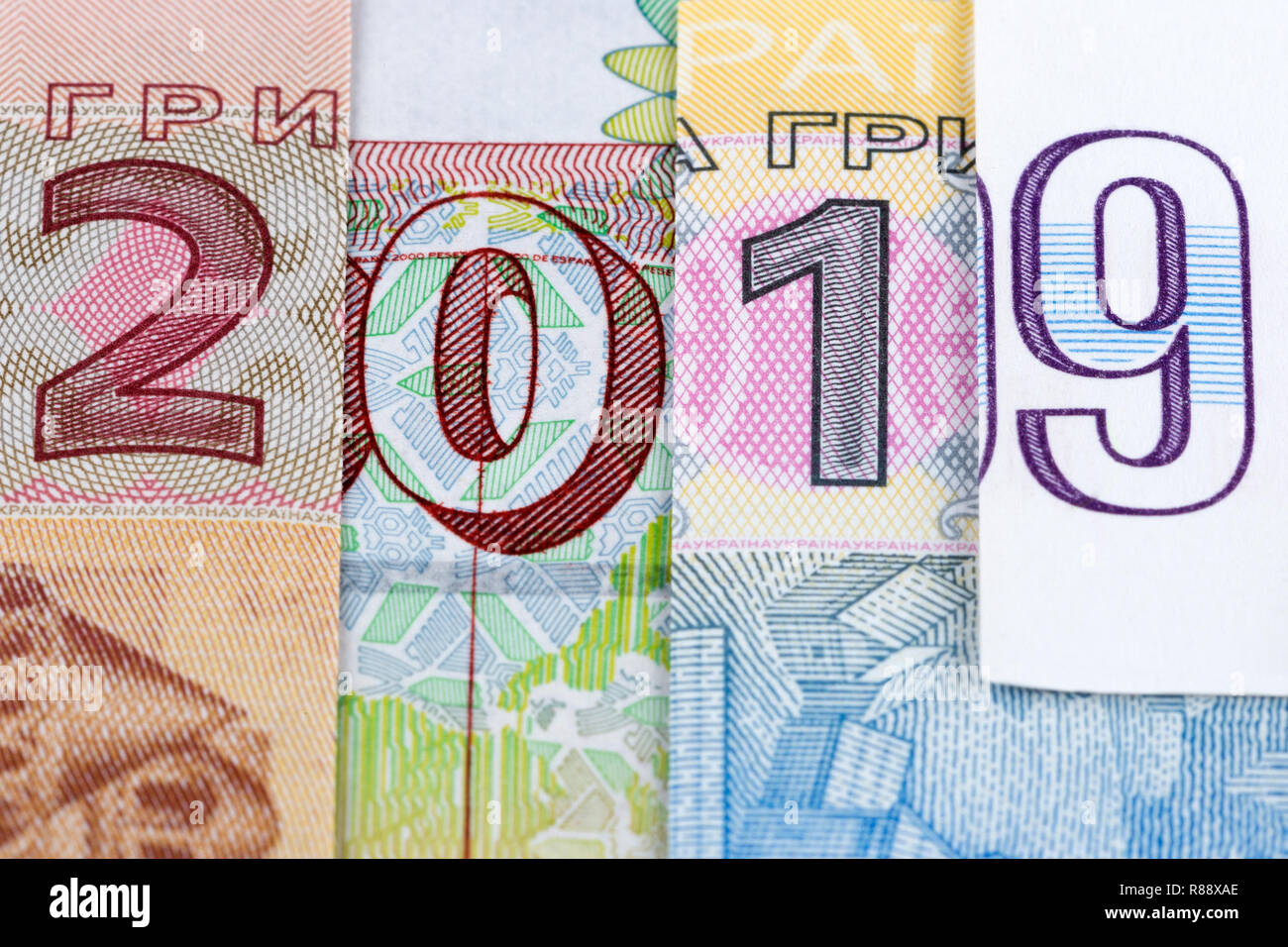 Bonne Année 2019 - inscription à partir de billets en euros Banque D'Images