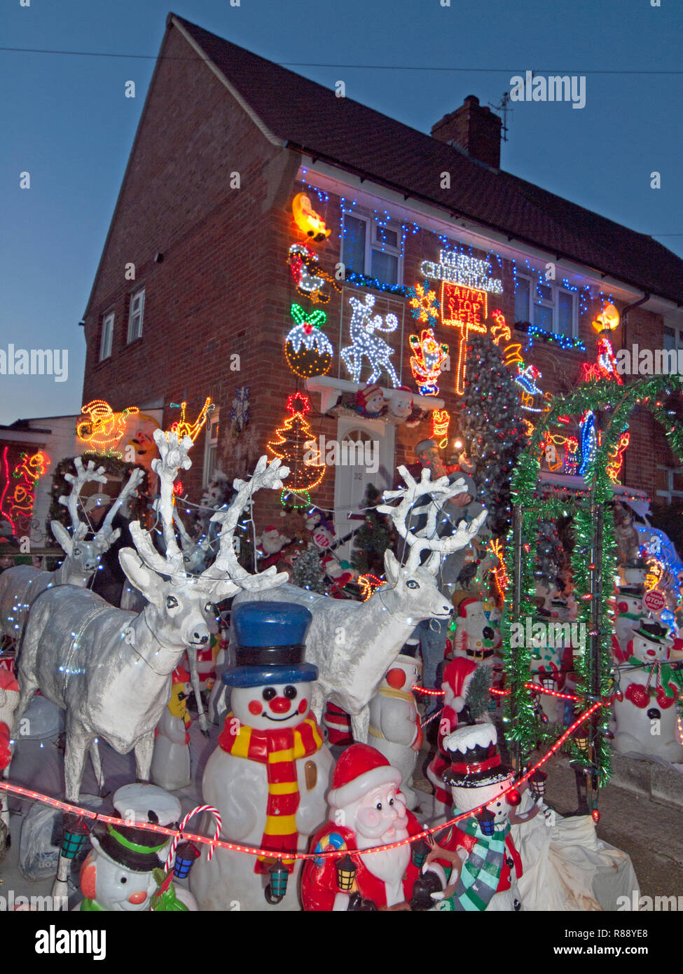 La maison décorée d'un fervent pour Noël à Brighton Banque D'Images