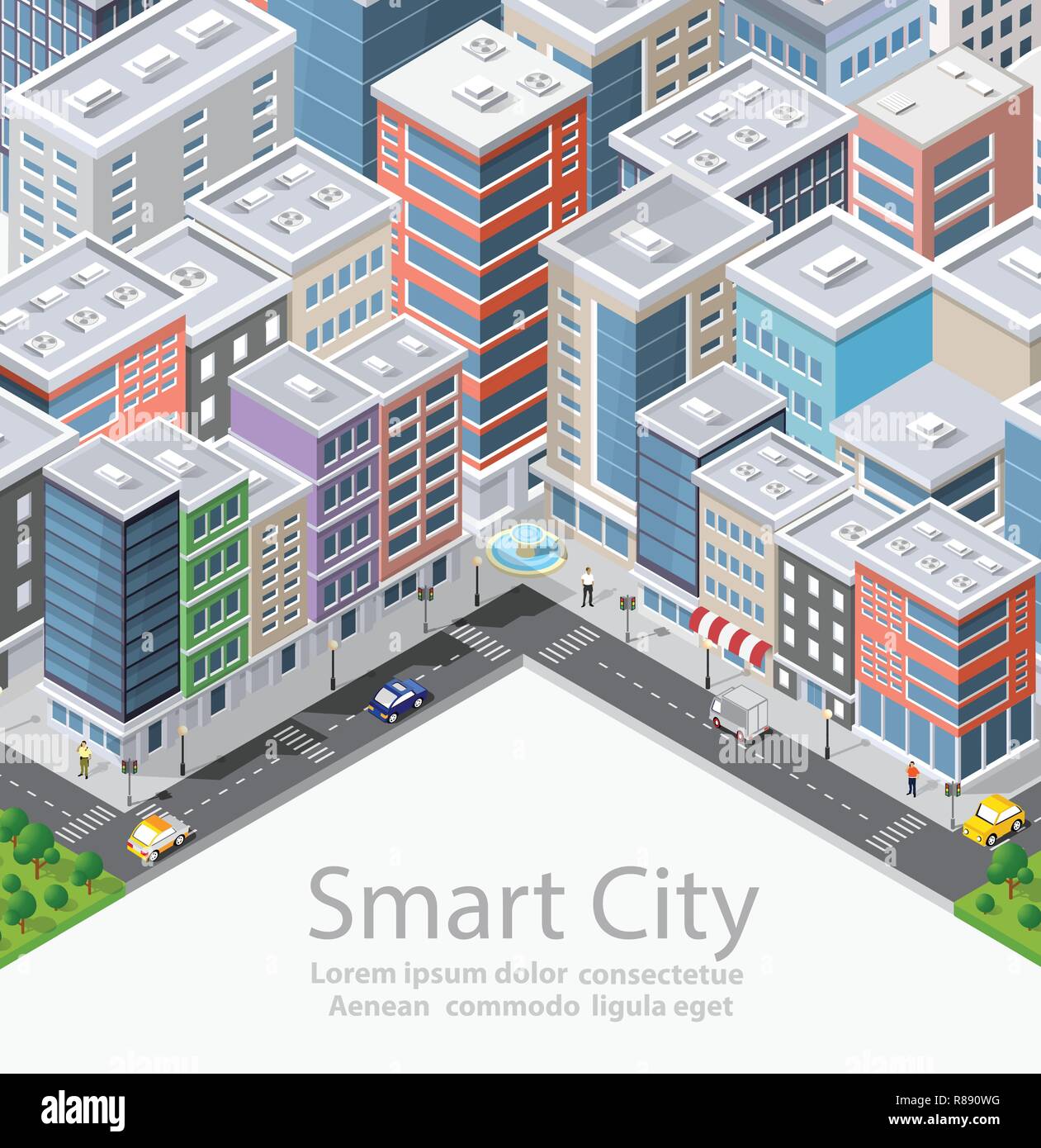 Smart city urbain ville illustration isométrique conceptuel, maisons, rues et bâtiments Illustration de Vecteur
