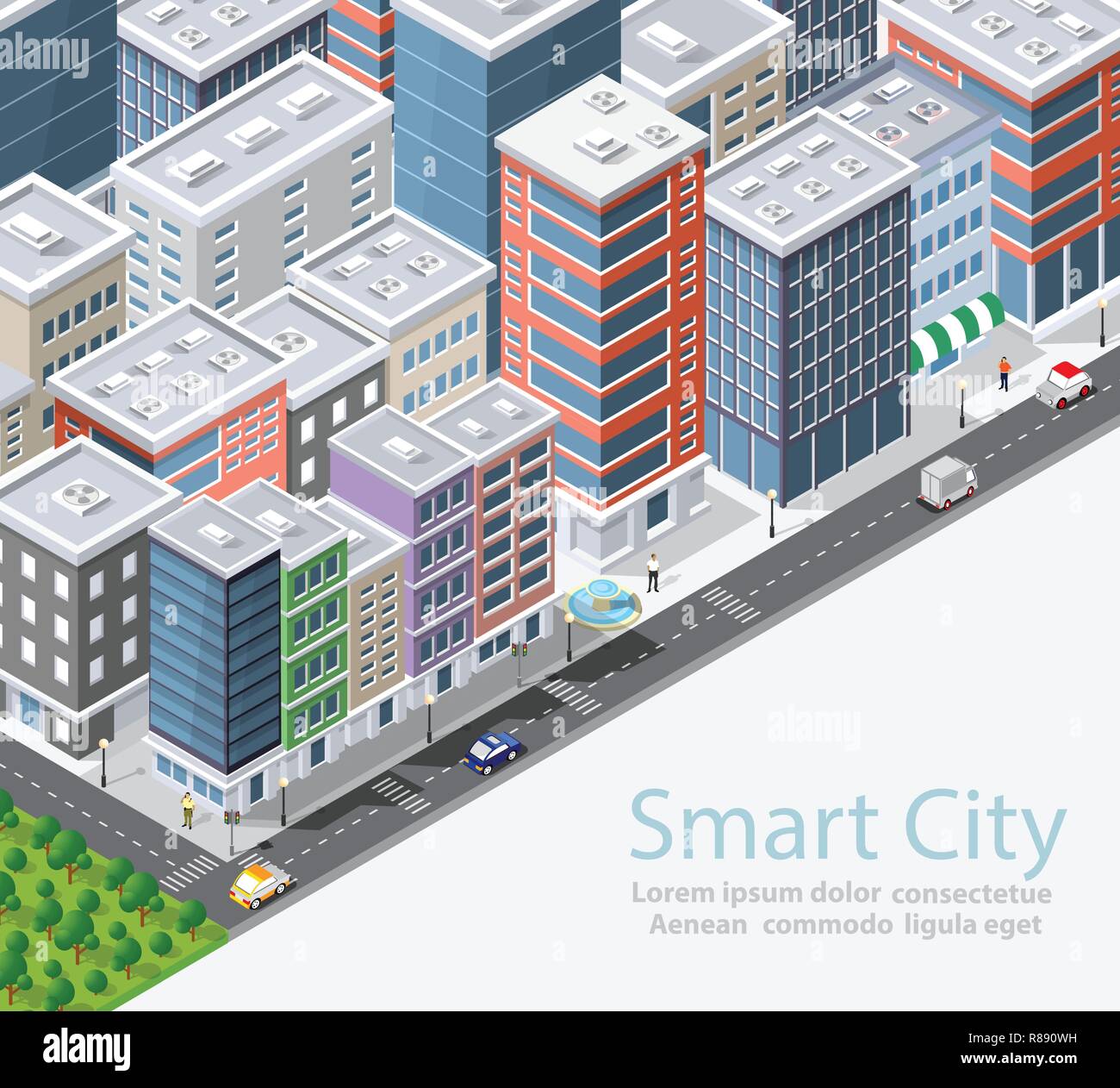 Smart city urbain ville illustration isométrique conceptuel, maisons, rues et bâtiments Illustration de Vecteur