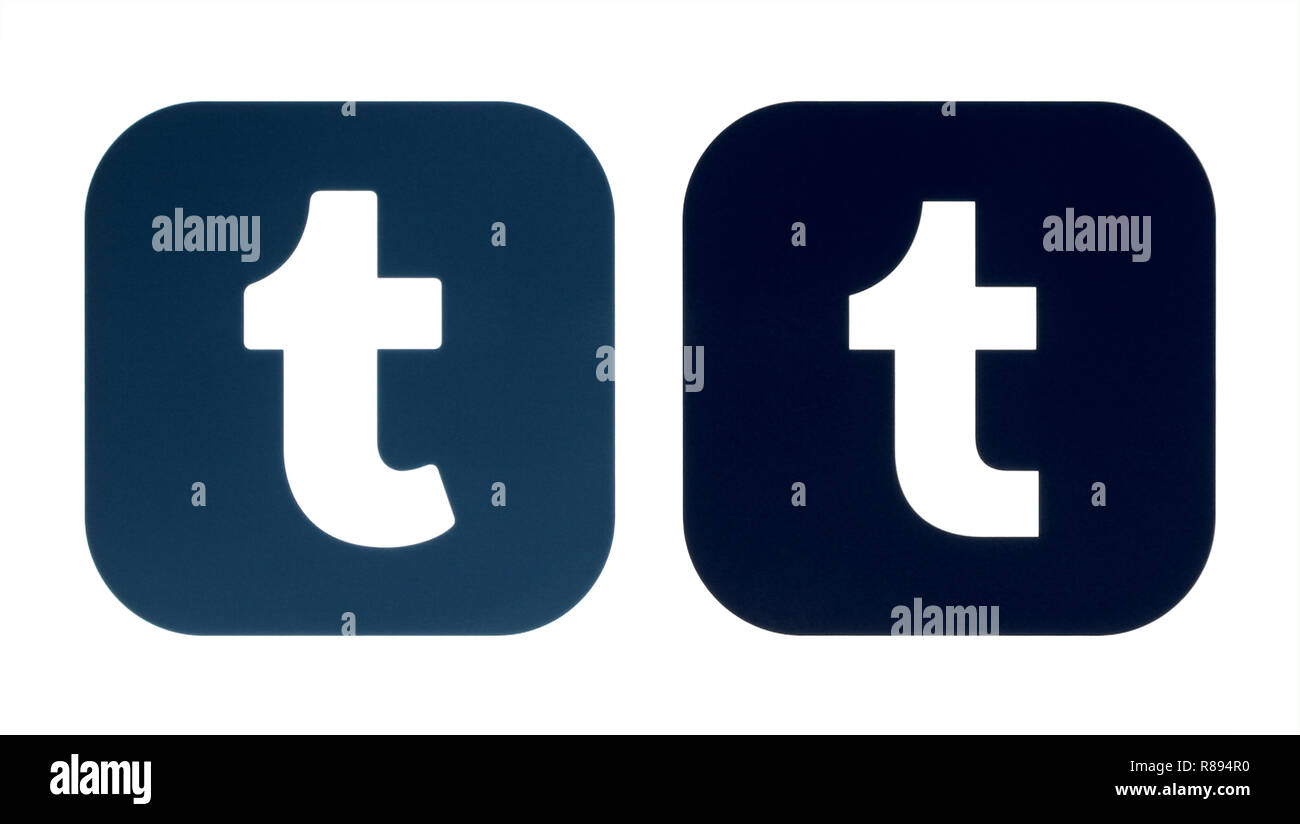 Kiev, Ukraine - 19 juin 2018 : Collection d'un ancien logo nouveau Tumblr Tumblr et icône imprimés sur papier blanc. Tumblr est un célèbre réseau social Banque D'Images