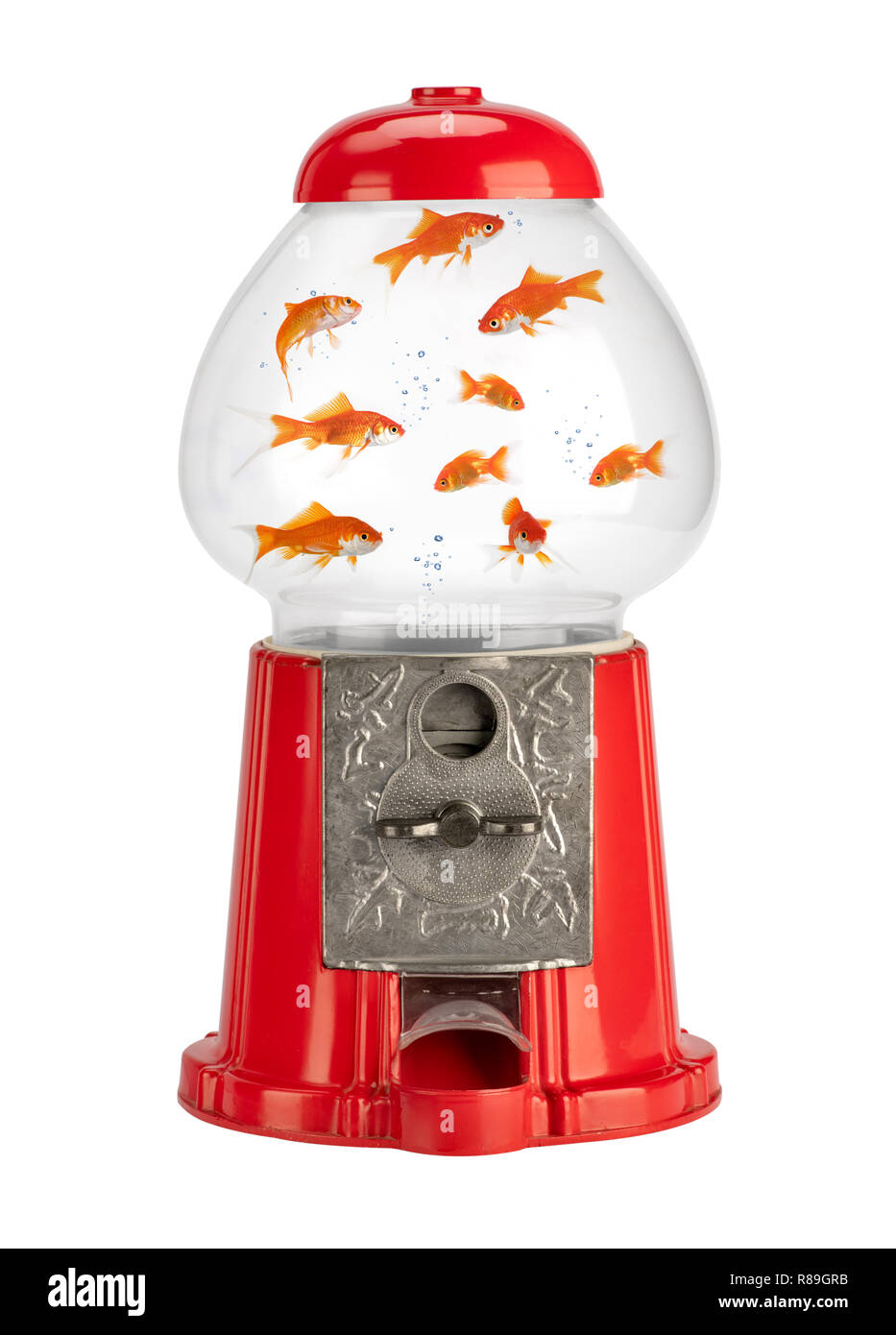 Concept de vente d'or par le biais de poissons domestiques vintage coin distributeur automatique avec aquarium Banque D'Images