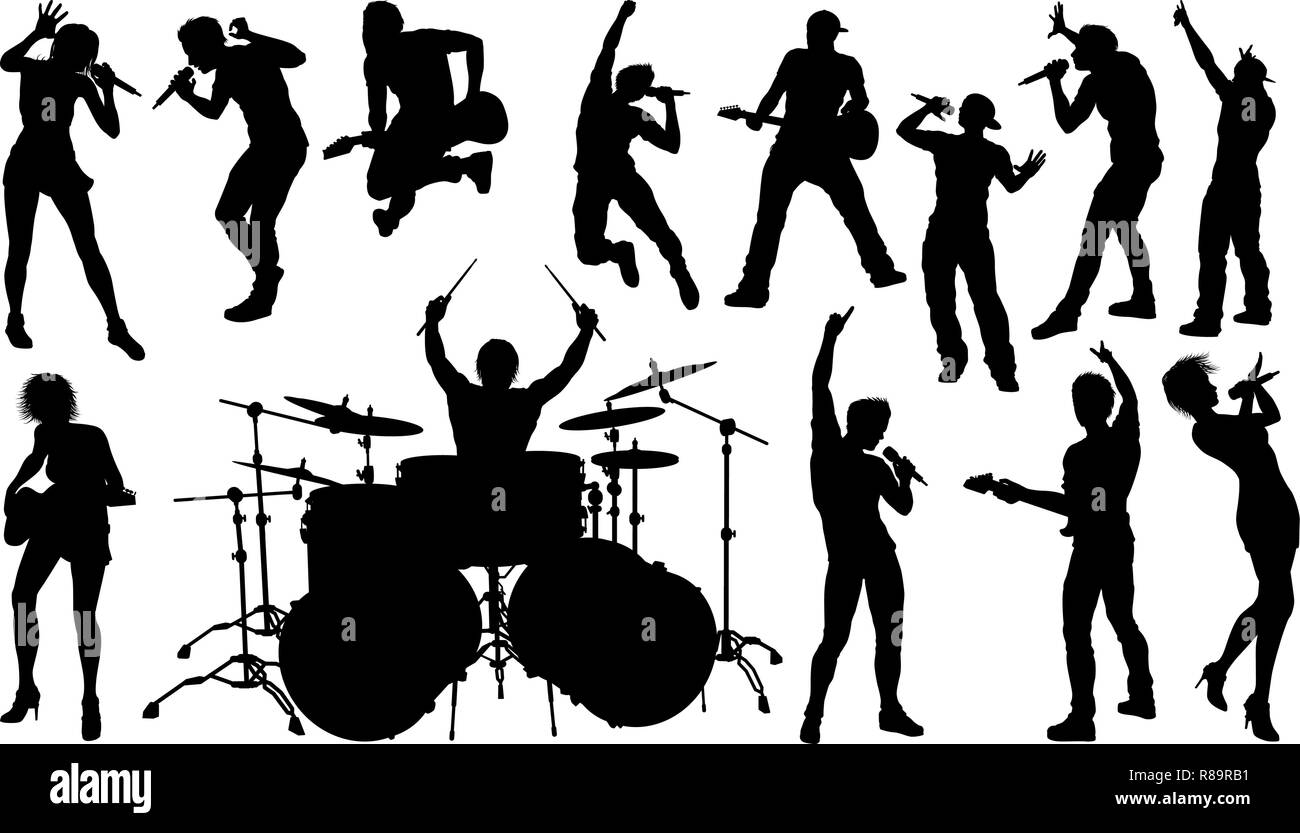 Silhouettes rock ou pop Band Musiciens Illustration de Vecteur