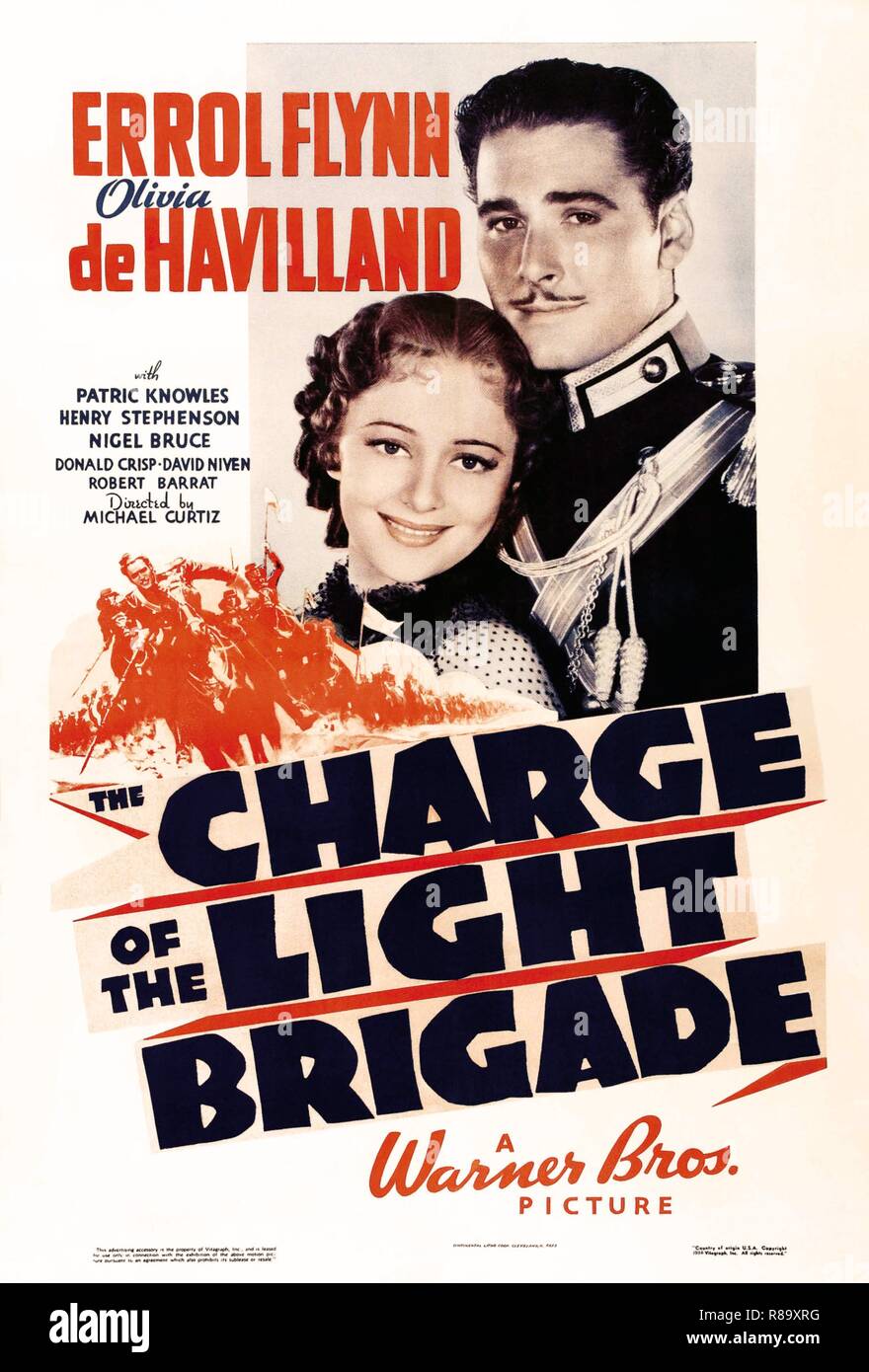 La charge de la Brigade légère Année : 1936 USA Réalisateur : Michael Curtiz Errol Flynn, Olivia de Havilland Poster (USA) Banque D'Images