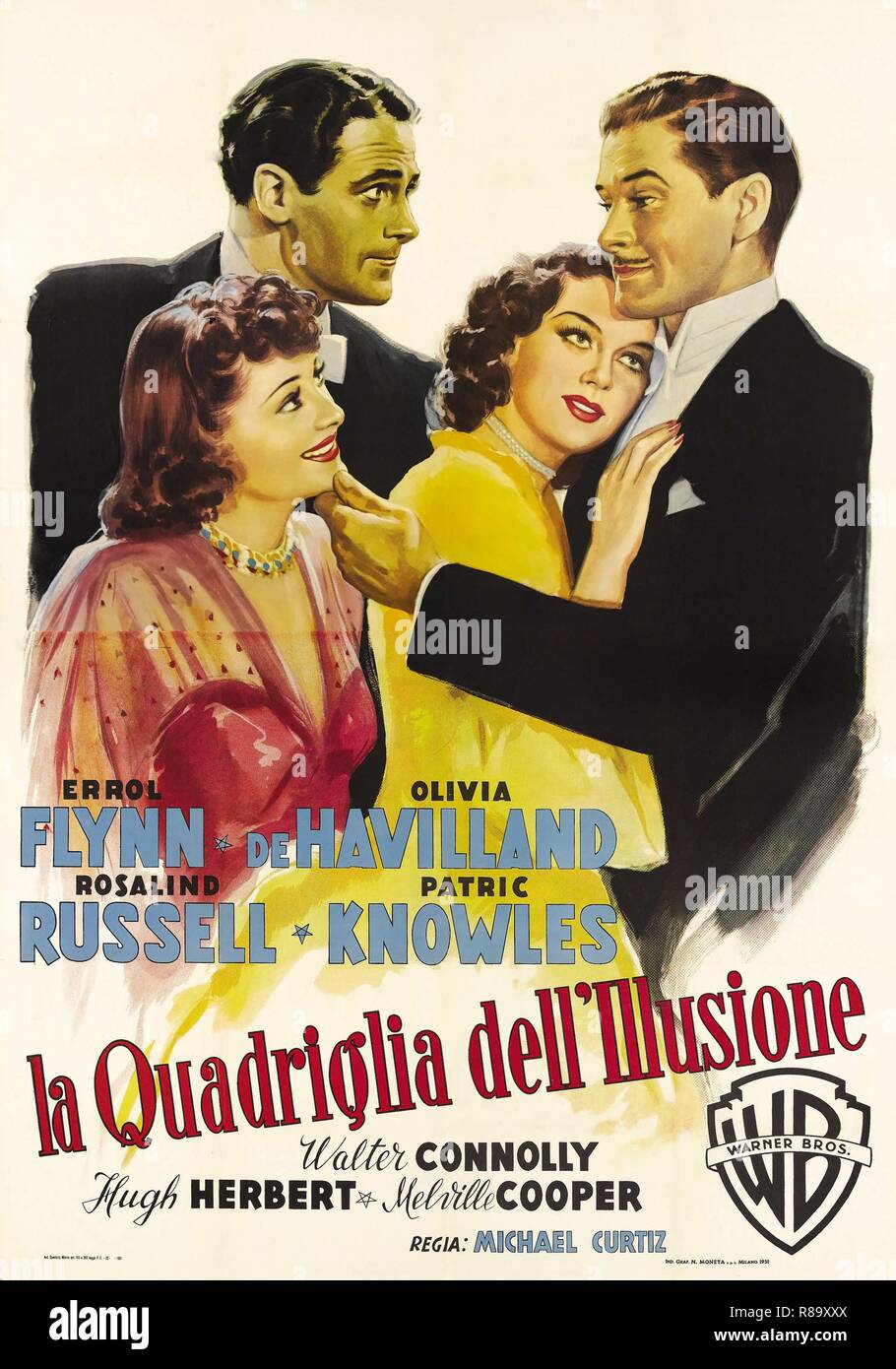 Une foule de quatre année : 1938 USA Réalisateur : Michael Curtiz Errol Flynn, Olivia de Havilland, Rosalind Russell, Patric Knowles Poster (IL) Banque D'Images