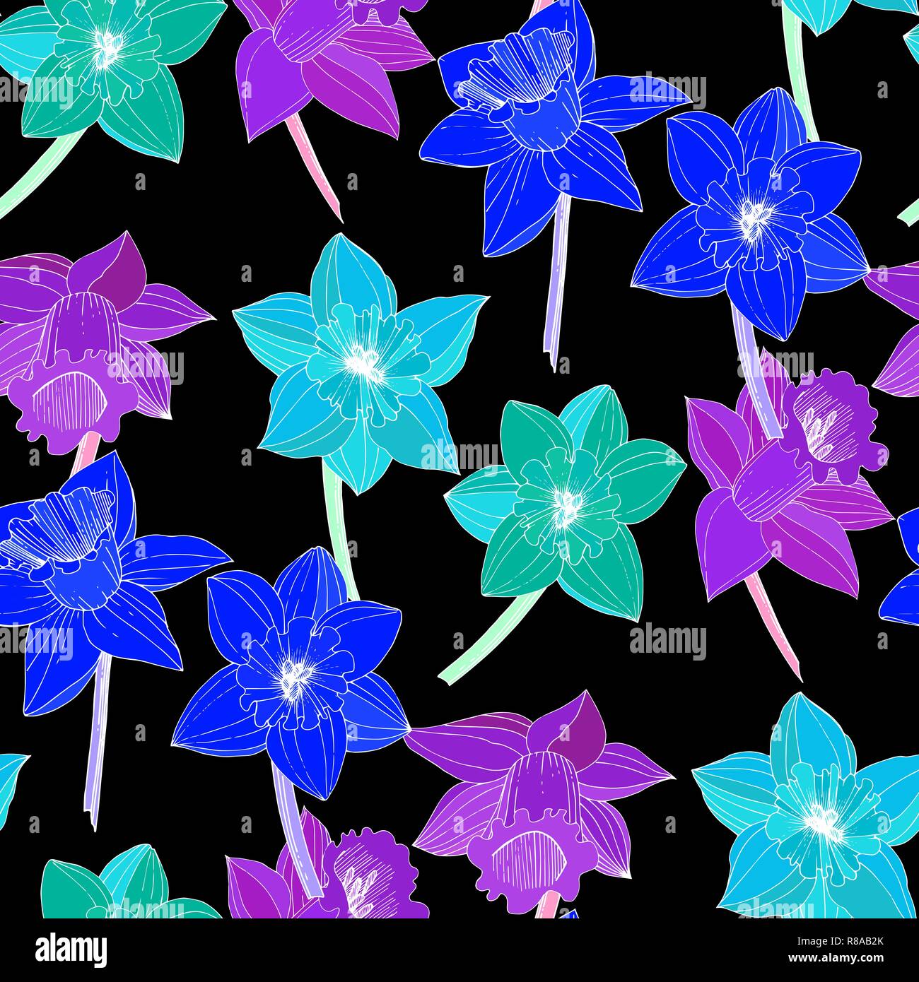 Vector Narcisse. Botanique Floral fleur. Violet, Bleu et vert de l'encre  transparente gravée art motif de fond. Impression sur tissu papier peint  texture bla Image Vectorielle Stock - Alamy