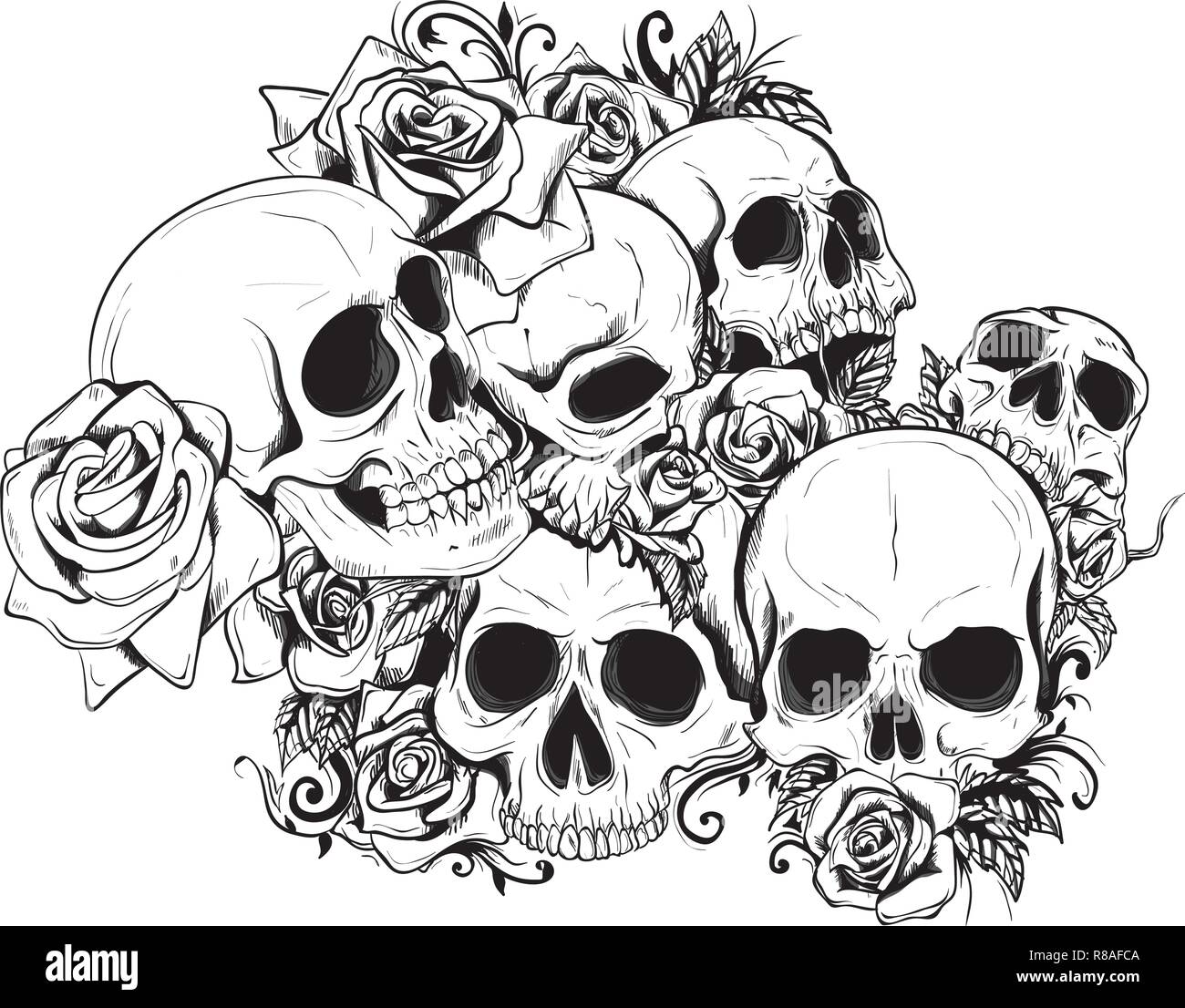 Illustration vecteur vecteur transparente crânes dans fleurs Illustration de Vecteur