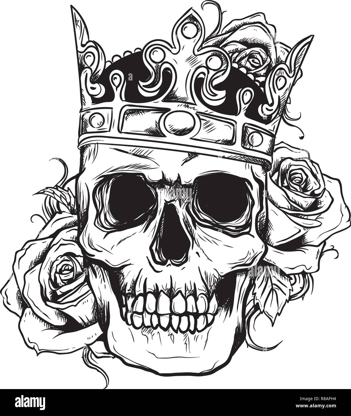 La mort de l'illustration vectorielle avec des roses de la couronne de crâne Illustration de Vecteur