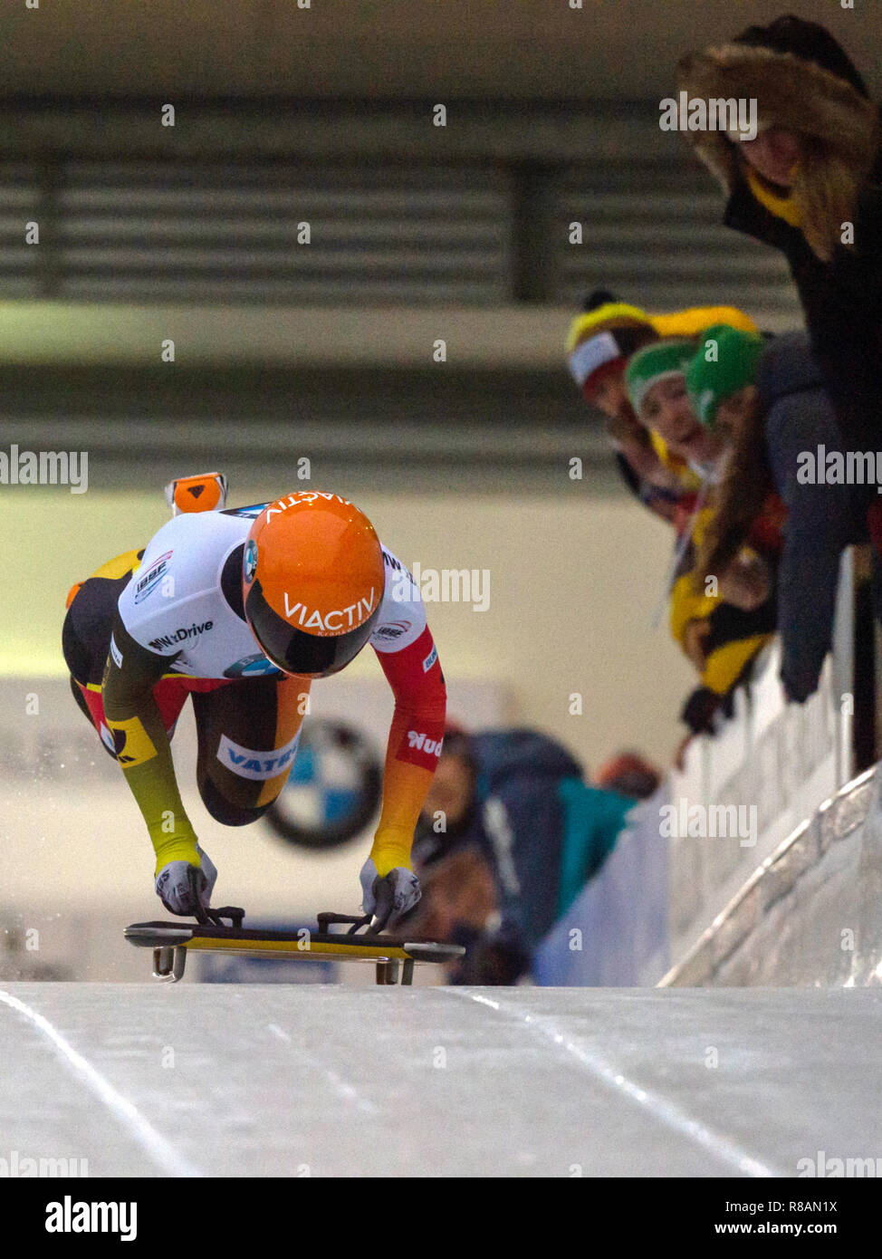 Winterberg, Allemagne. 14 Décembre, 2018. Squelette, Coupe du monde, les femmes, 2e run dans le Veltins-Eisarena : Jacqueline Lölling de Allemagne commence. Credit : Christophe Gateau/dpa/Alamy Live News Banque D'Images