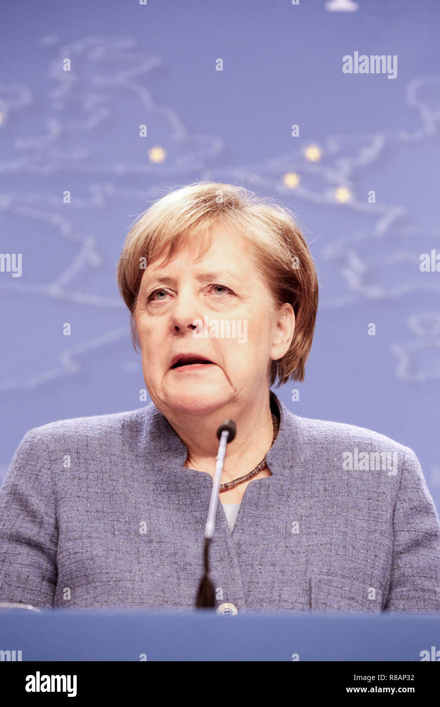 Bruxelles, Belgique. 14 décembre 2018. Premier Ministre de l'Allemagne, Angela Merkel lors d'une conférence de presse au cours du Sommet du Conseil européen à Bruxelles, Belgique le 14 décembre 2018. Credit : Michal Bielsk Podlaski/Alamy Live News Banque D'Images