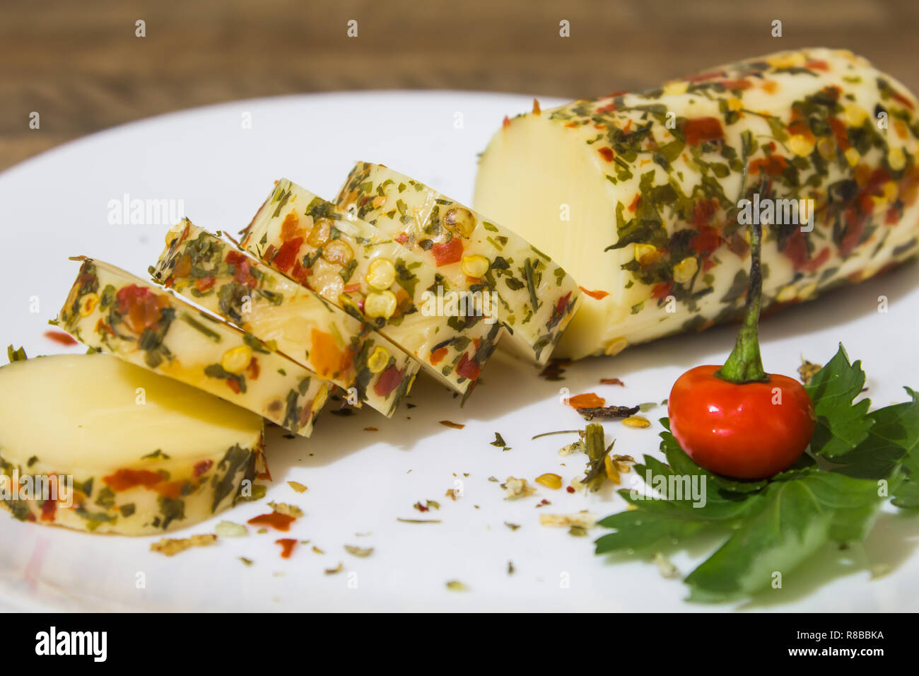 Fromage Provolone, d'origine italienne, très élaboré dans les régions de Lombardie et de Vénétie. Banque D'Images