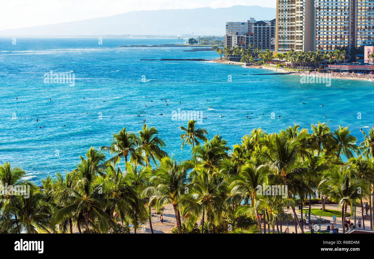 Vue de la plage de la ville de Honolulu, Hawaii. L'espace de copie pour le texte Banque D'Images