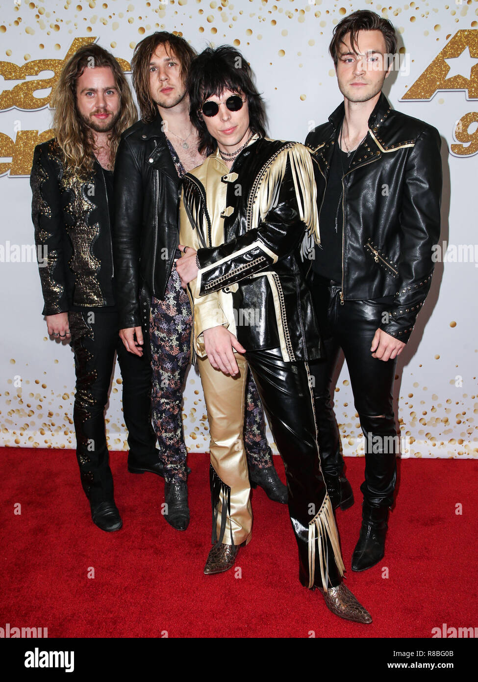 HOLLYWOOD, LOS ANGELES, CA, USA - 19 SEPTEMBRE : Luc Spiller, Adam Slack, Gethin Davies, Jed Elliott, le Struts à l 'America's Got Talent' saison 13 Finale Live Show Tapis Rouge tenue au Kodak Theater Le 19 septembre 2018 à Hollywood, Los Angeles, Californie, États-Unis. (Photo par Image Press Office) Banque D'Images