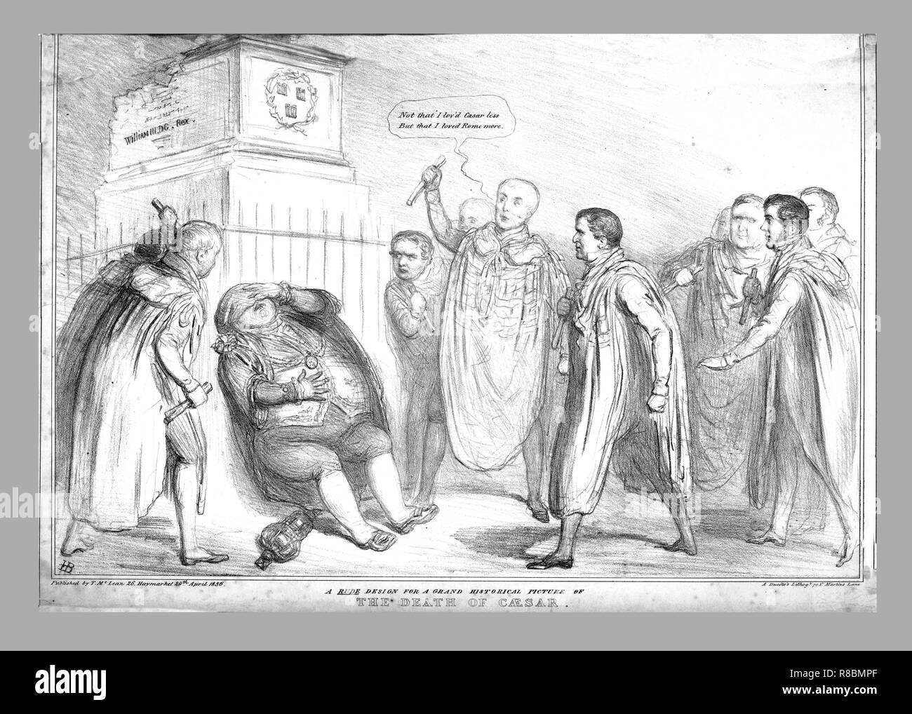 'Un grossier dessin pour un grand tableau historique de la mort de César", 1836. Créateur : John Doyle. Banque D'Images