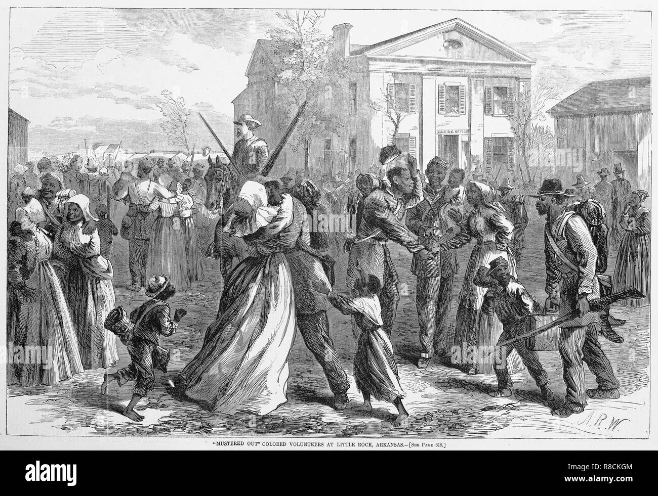 Trouver des bénévoles de couleur à Little Rock, Arkansas, de Harper's Weekly, pub. 1866. Créateur : Alfred Rudolph Waud (1828 -91). Banque D'Images