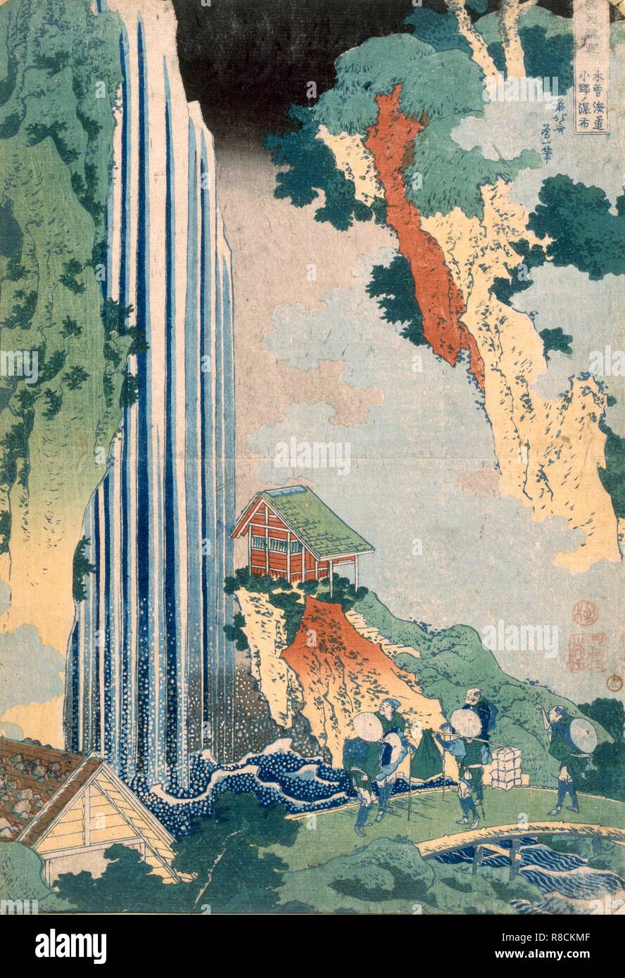 Cascade à l'AIIO Kisokaido, 1827. Organisateur : Katsushika Hokusai (1760-1849). Banque D'Images