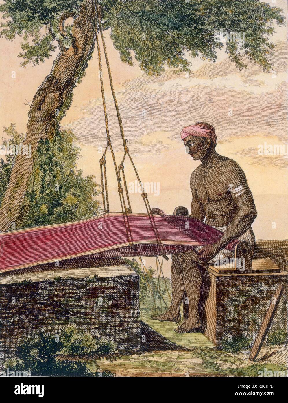 Weaver de tissu,1782. Créateur : Pierre Sonnerat (après) (1745-1814). Banque D'Images