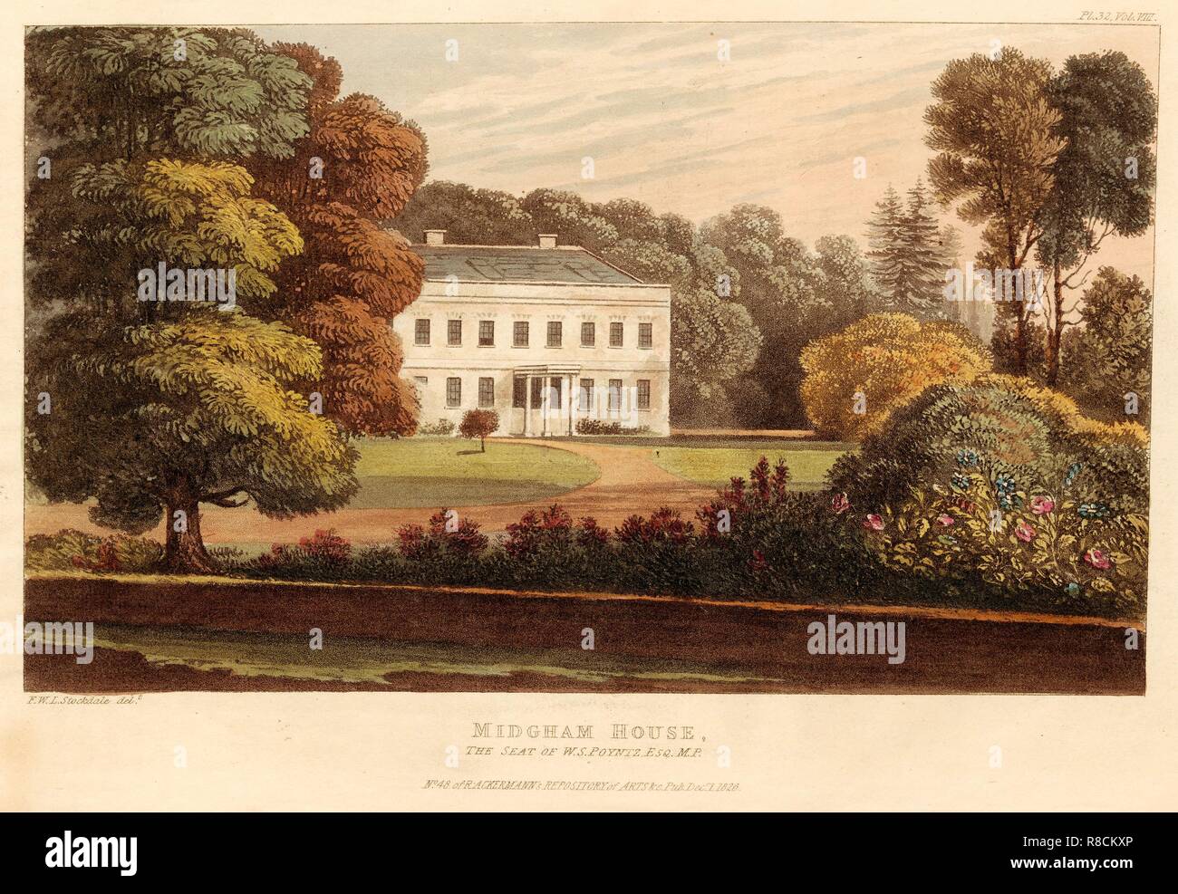 Midgham House, le siège de W.S. Poyntz, Esq., député, pub. 1826. Organisateur : École d'anglais (19ème siècle). Banque D'Images