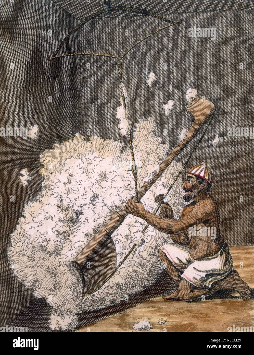 Cardage du coton, 1782. Créateur : Pierre Sonnerat (1745-1814). Banque D'Images