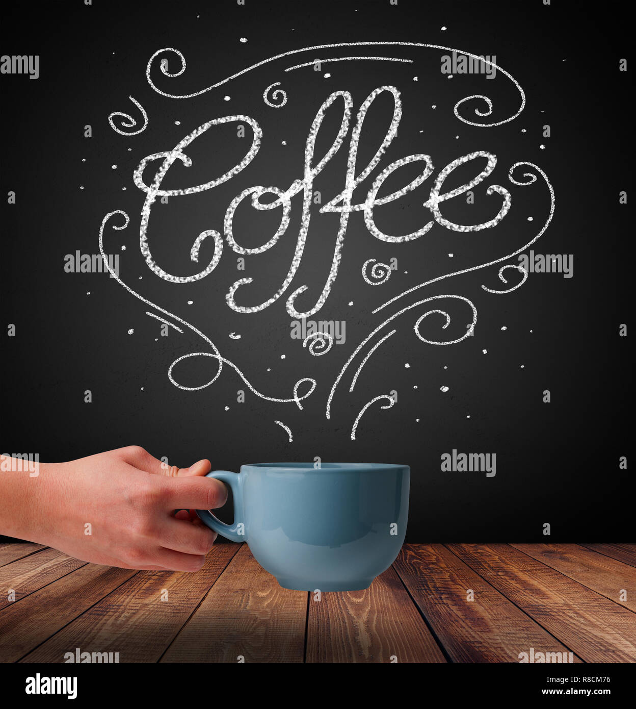 Tasse De Café Fumante Blanc Avec Ligne Doodle Art Et