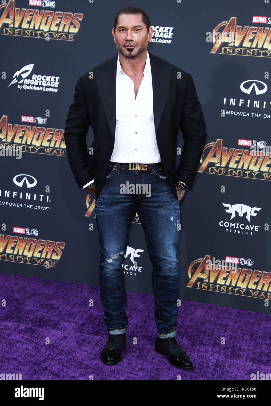 HOLLYWOOD, LOS ANGELES, CA, USA - 23 avril : Dave Bautista lors de la première mondiale de Disney et Marvel Avengers : l'infini du 'guerre' tenue à l'El Capitan Theatre, Kodak Theater et Théâtre chinois de Grauman IMAX le 23 avril 2018 à Hollywood, Los Angeles, Californie, États-Unis. (Photo par Xavier Collin/Image Press Office) Banque D'Images