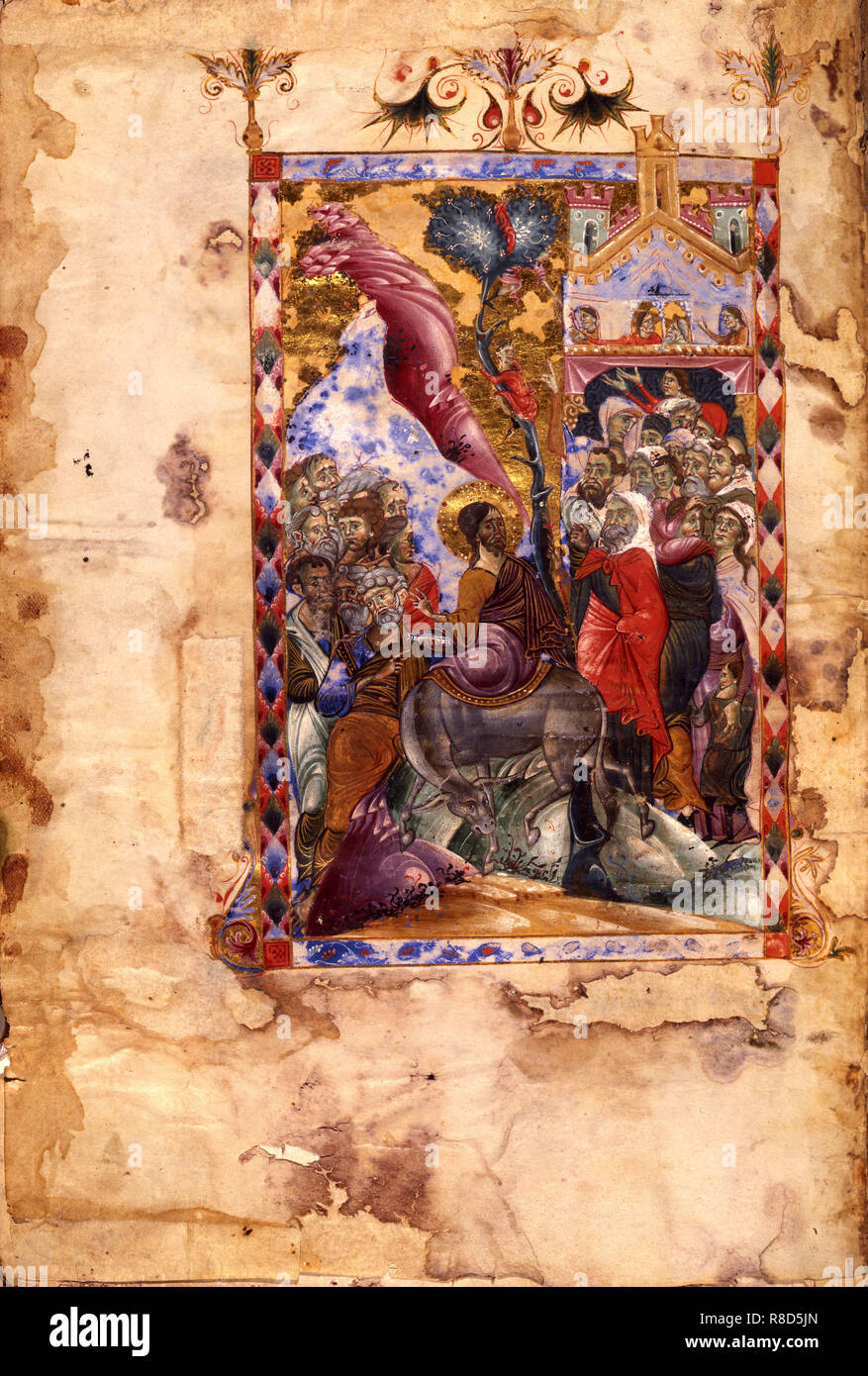 L'entrée du Christ à Jérusalem (Manuscript illumination du Matenadaran évangile), 1287. Banque D'Images