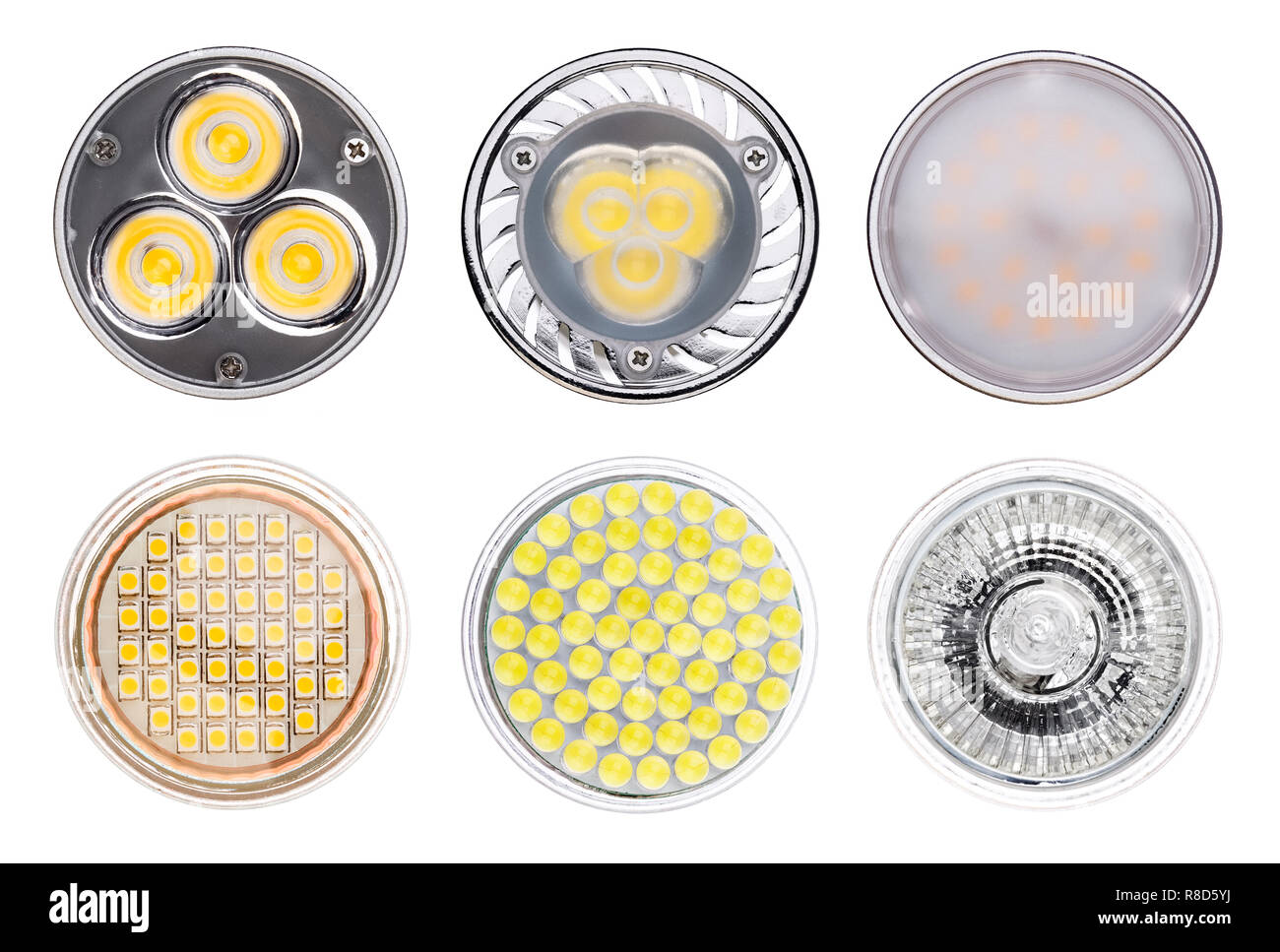 Ensemble de lampes LED isolé sur fond blanc. Banque D'Images