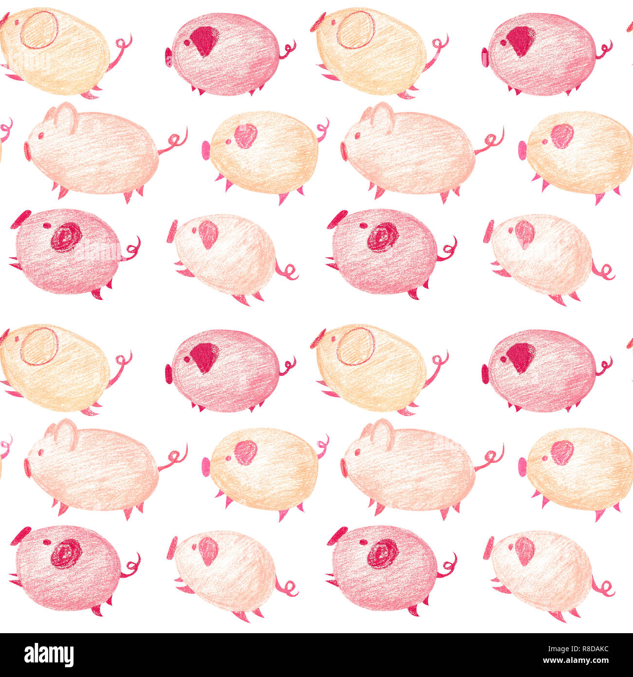 Modèle sans couture avec funny cartoon rose et orange de porcs. 2019 année  du cochon sur le calendrier chinois. Pastel sec dessiné à la main Photo  Stock - Alamy