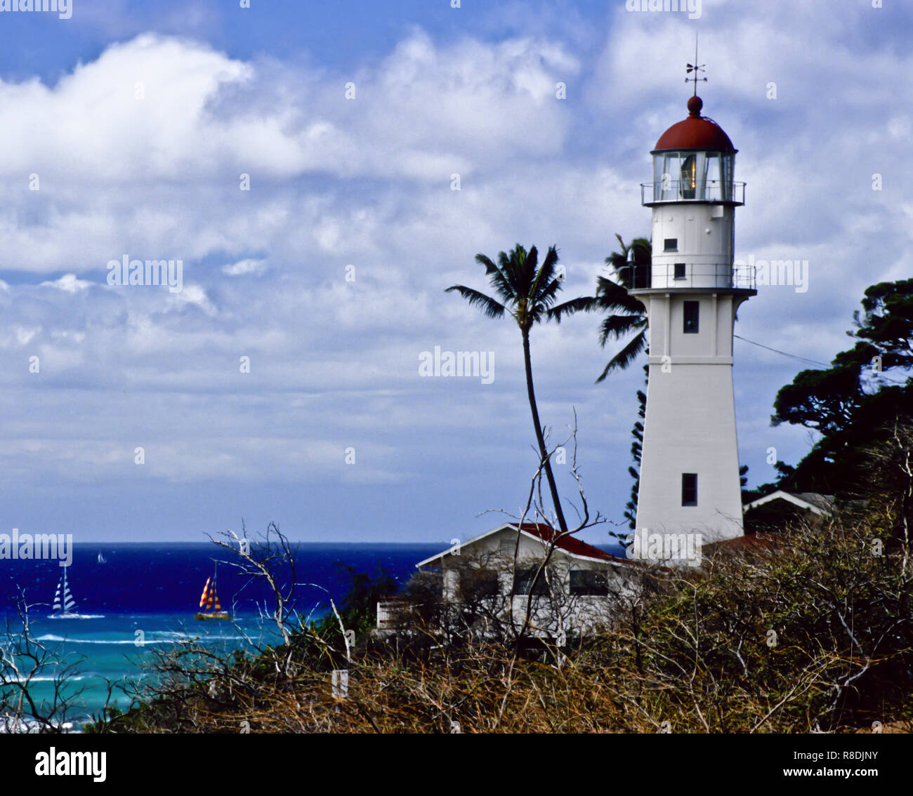 Le Diamond Head, situé sur l'île hawaïenne d'Oahu a été érigée en 1898 et automatisé en 1924 et représente toujours un phare aujourd'hui. Banque D'Images