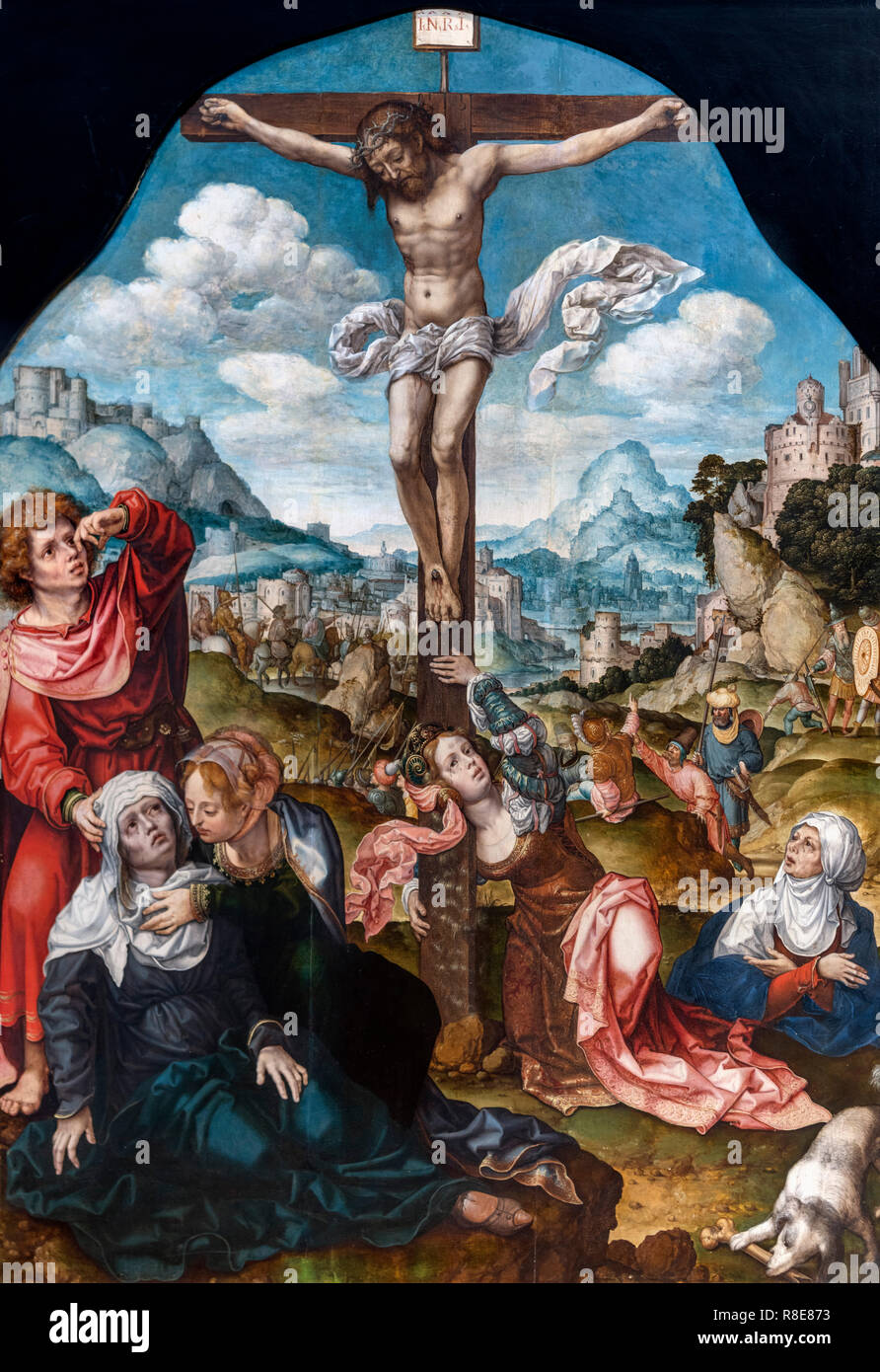 Crucifixion par Jan Gossaert (1478-1532), huile sur panneau de chêne Banque D'Images