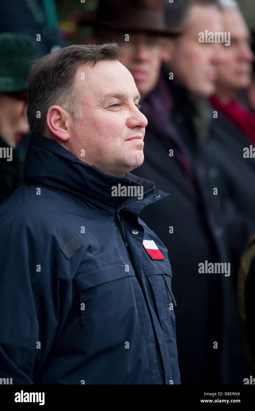 Andrzej Duda, Président de Pologne, au cours de sa visite dans la Division multinationale nord-est de la DN-ne siège à Elblag, Pologne. 6 décembre 2018 © Wo Banque D'Images