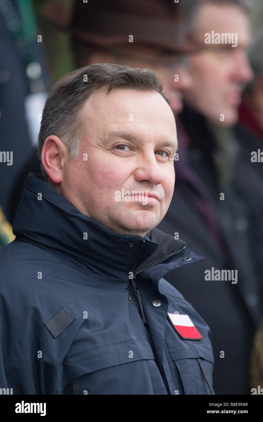Andrzej Duda, Président de Pologne, au cours de sa visite dans la Division multinationale nord-est de la DN-ne siège à Elblag, Pologne. 6 décembre 2018 © Wo Banque D'Images