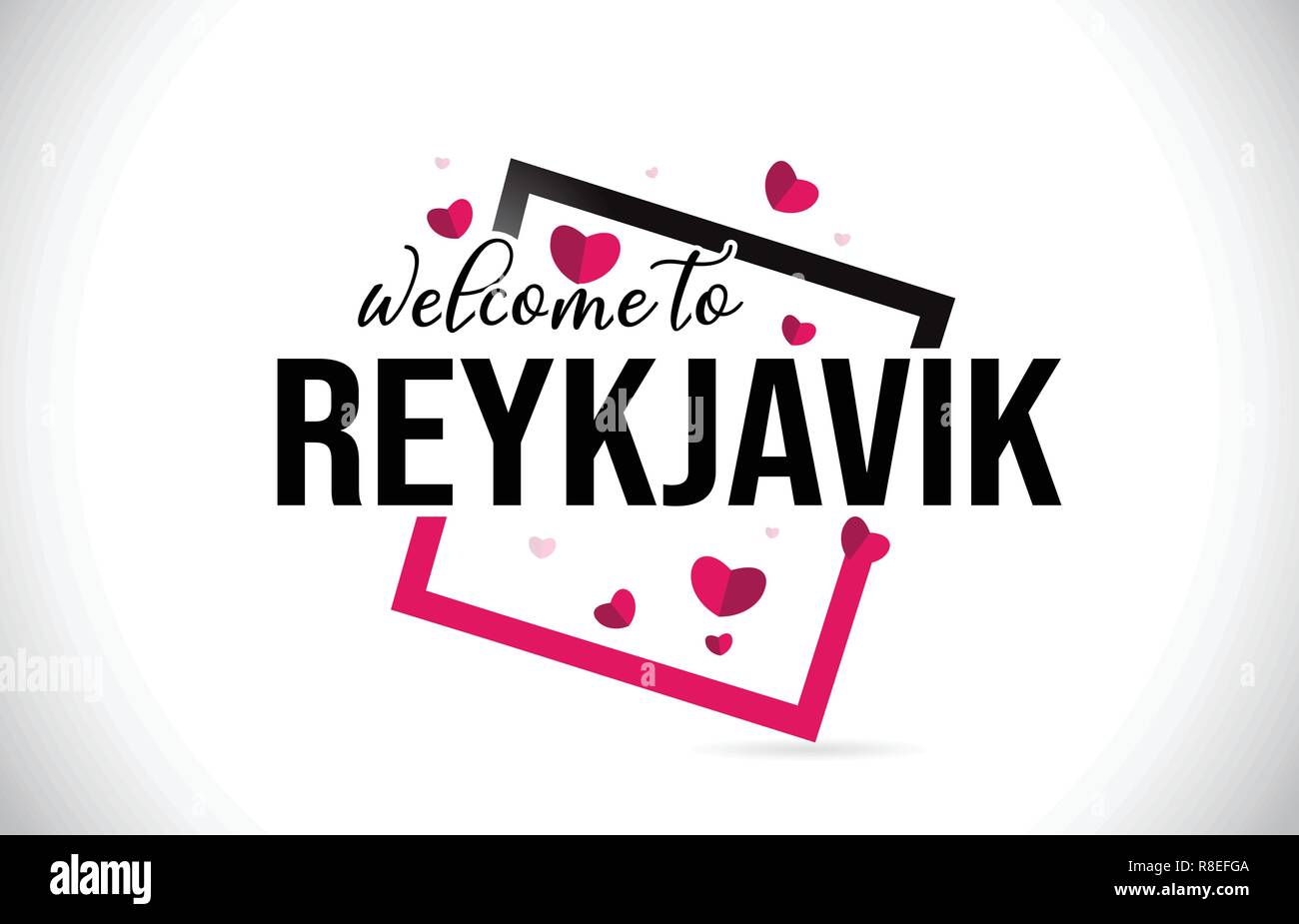 Mot de bienvenue de Reykjavik avec texte et police manuscrite coeurs rouges Conception carrée Illustration vecteur. Illustration de Vecteur