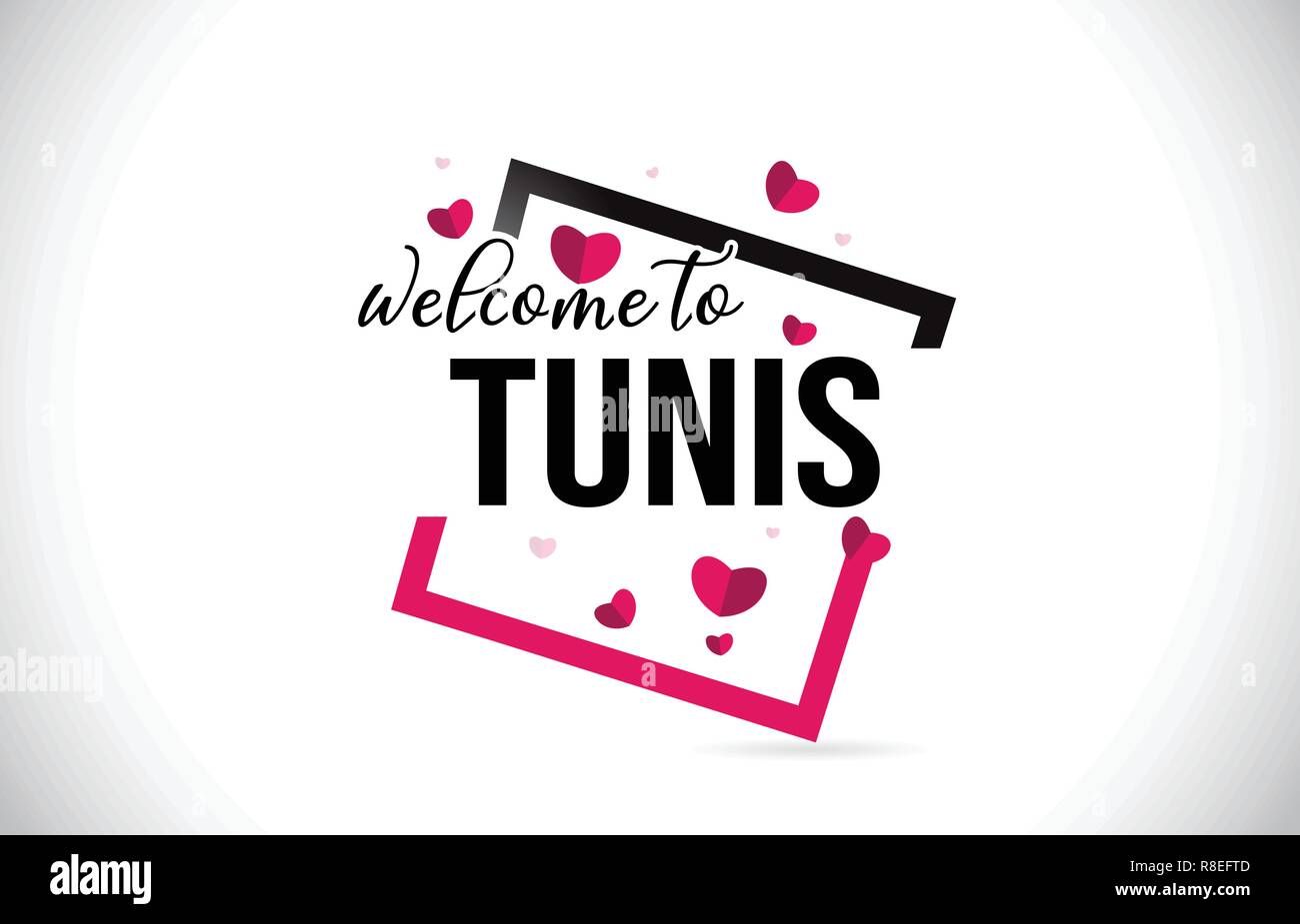 Mot de bienvenue de Tunis avec texte et police manuscrite coeurs rouges Conception carrée Illustration vecteur. Illustration de Vecteur