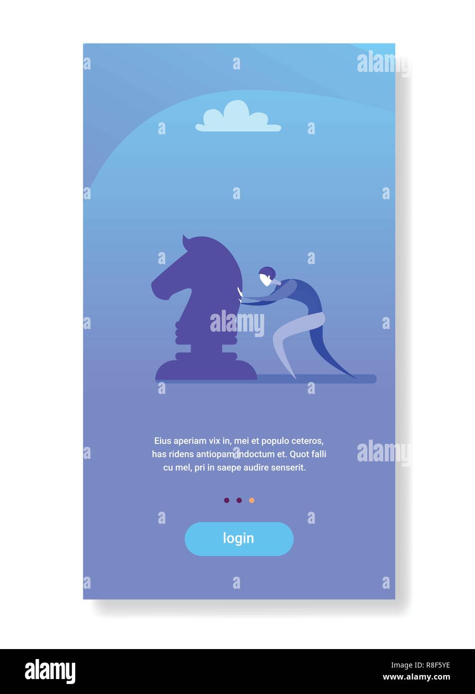 Businessman pushing chess figure le processus de planification de la stratégie de l'entreprise réflexion vertical plat concept copy space Illustration de Vecteur