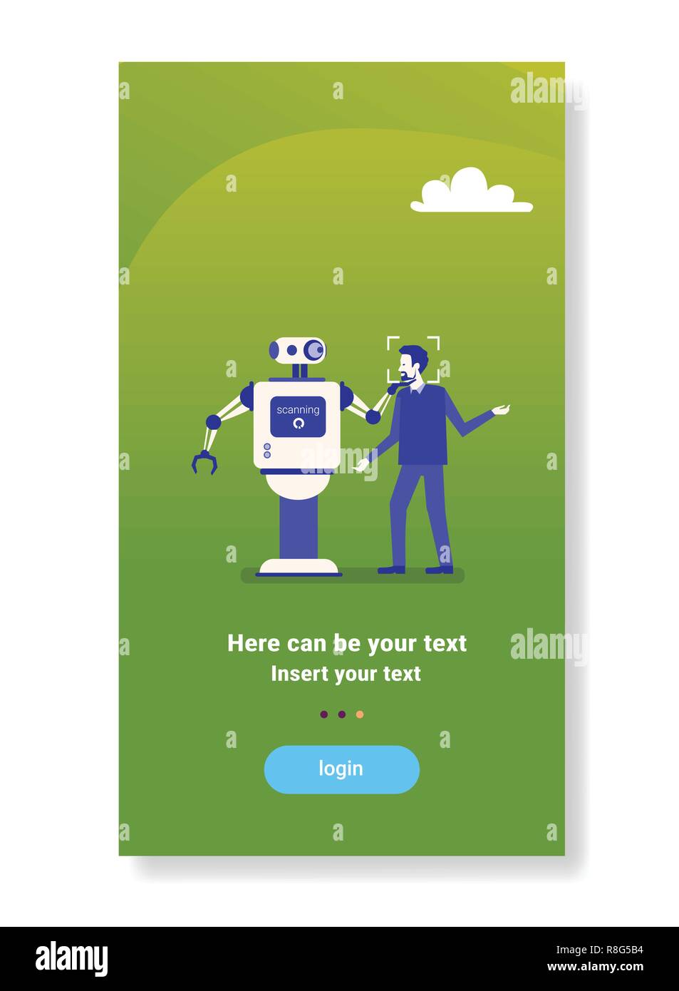La numérisation du robot face à l'accès de l'homme face à la technique biométrique de reconnaissance identification system concept télévision copie espace vertical Illustration de Vecteur