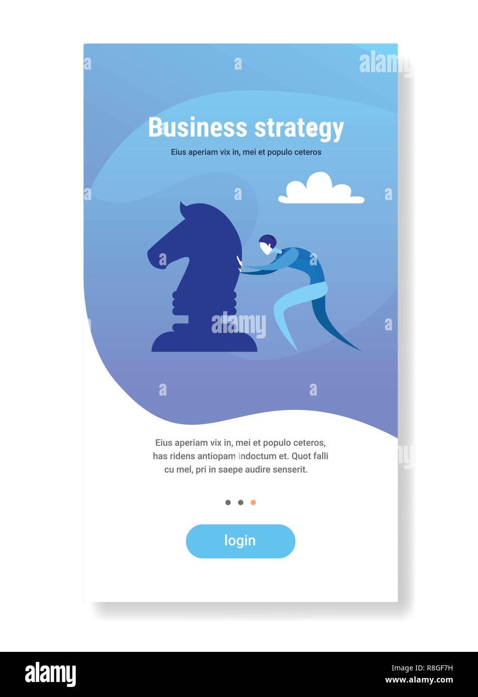 Businessman pushing chess figure le processus de planification de la stratégie de l'entreprise réflexion vertical plat concept copy space Illustration de Vecteur