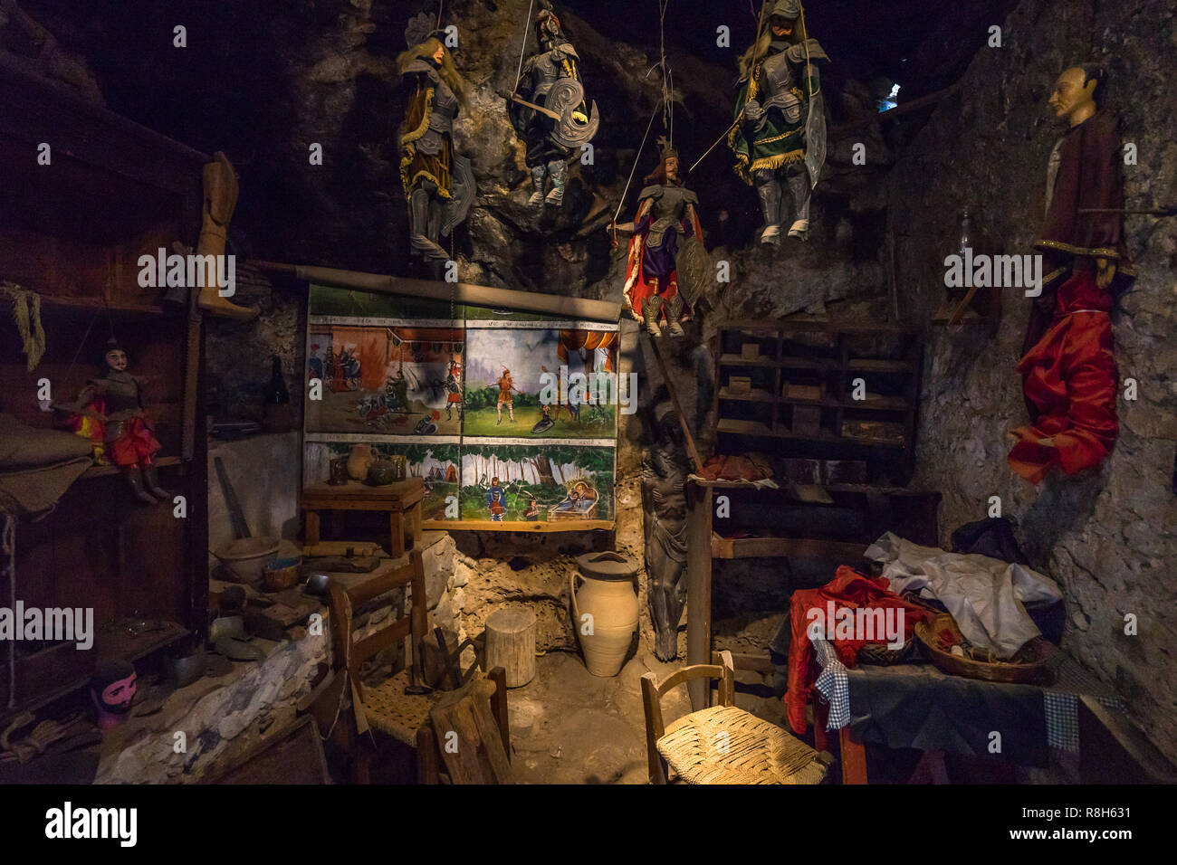 Open Air Museum à Mangiapane Cave (Grotte Mangiapane) montrant les traditions artisanales et de la vie rurale en Sicile, Italie, Custonaci Banque D'Images