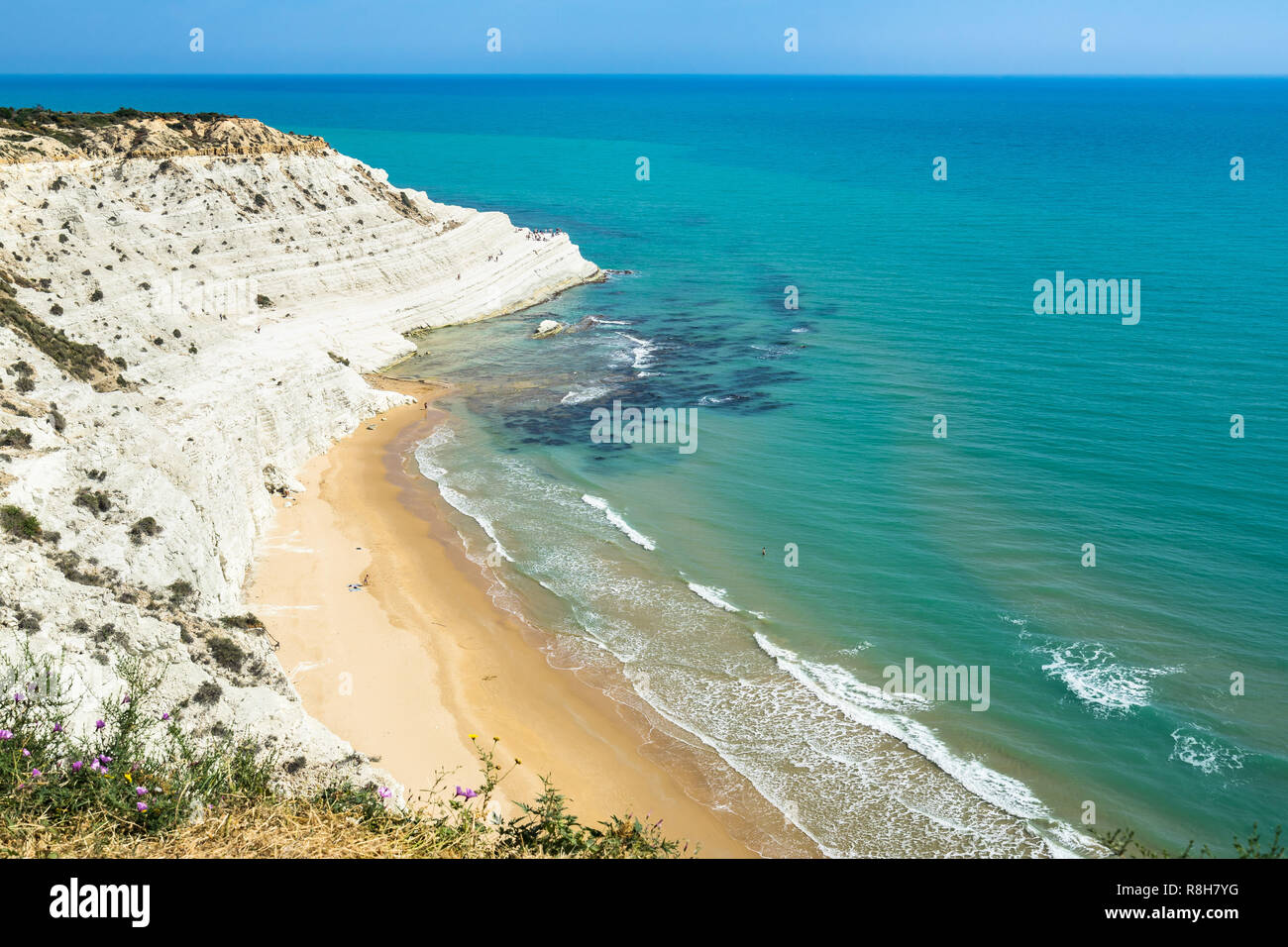 La Scala dei Turchi falaise blanche et d'une plage de sable sur la côte méditerranéenne de la Sicile, Realmonte, Agrigento Province, Italie Banque D'Images