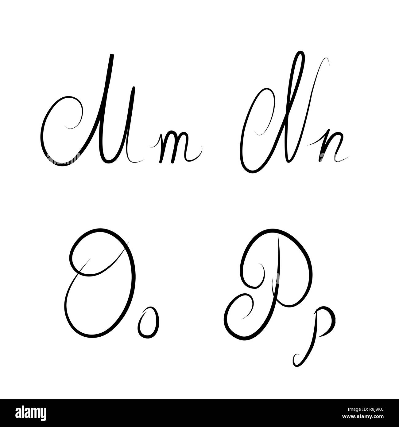 Hand drawn calligraphiés M,N,O,P isolé Banque D'Images
