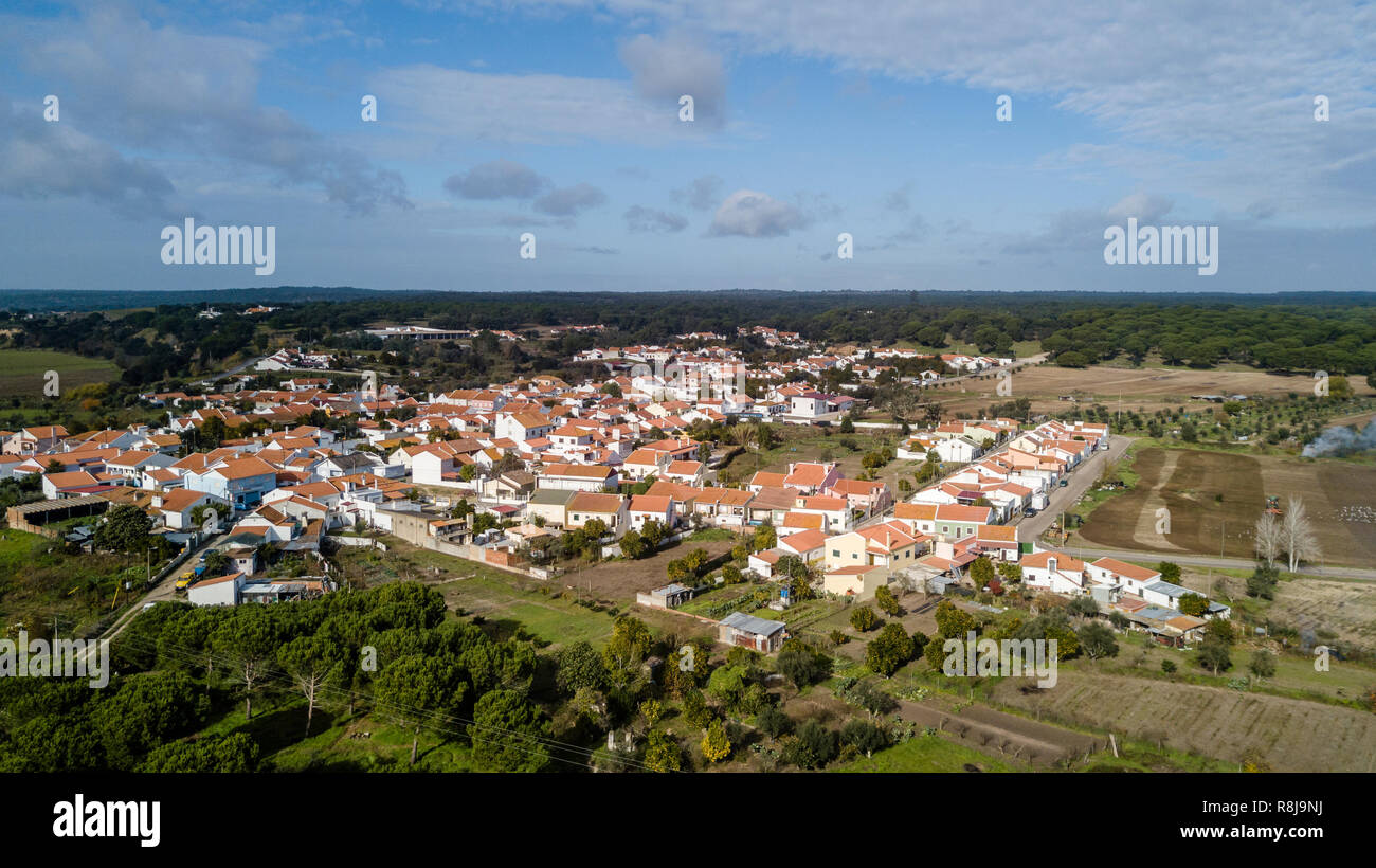 Vue sur le Santa Justa,Portugal Santarem Coruche. Drone aérien bird's eye view photo. Banque D'Images