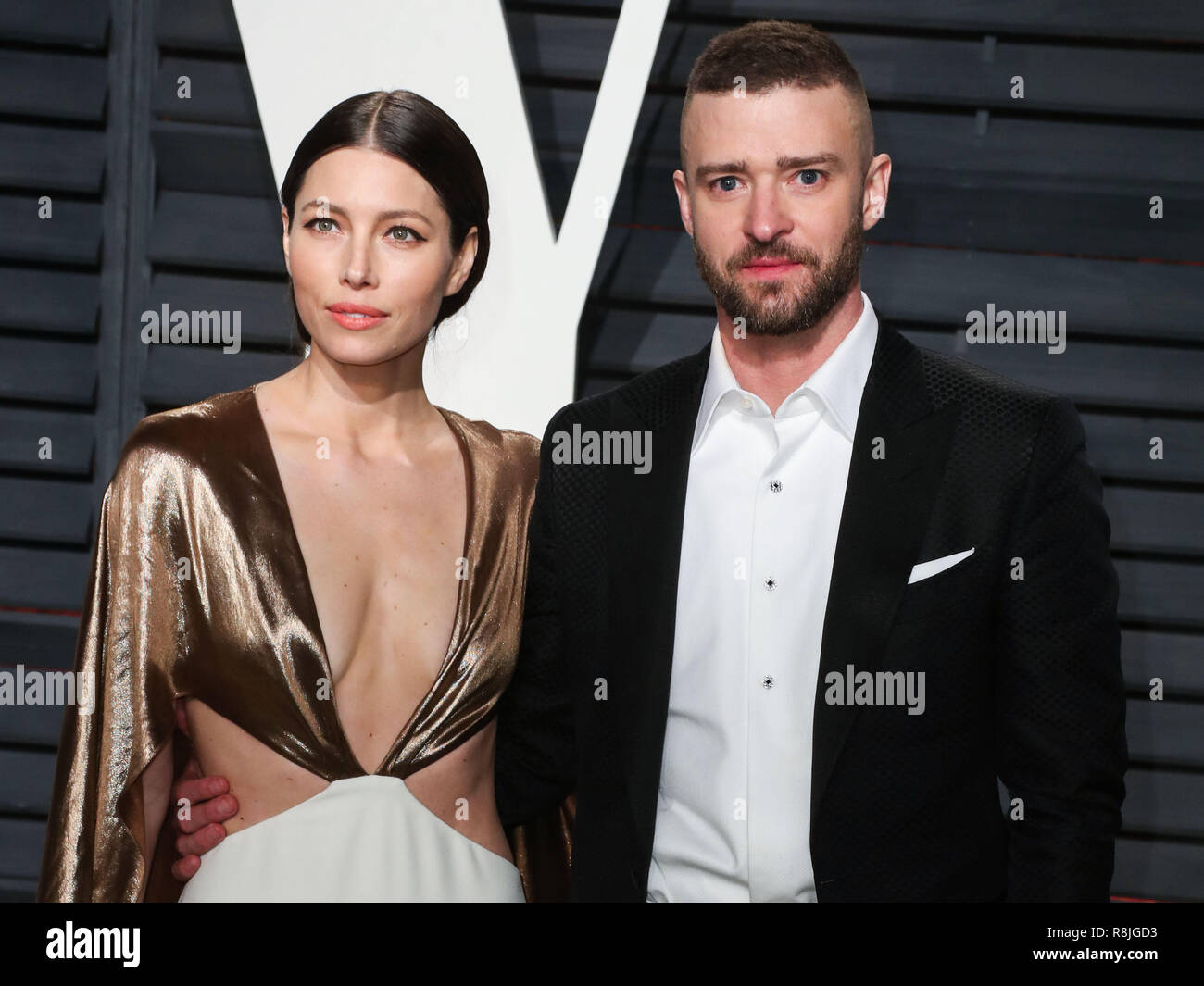 BEVERLY HILLS, LOS ANGELES, CA, USA - 26 février : Jessica Biel, Justin Timberlake arrive à la Vanity Fair Oscar Party 2017 tenue à l'Wallis Annenberg Center for the Performing Arts le 26 février 2017 à Beverly Hills, Los Angeles, Californie, États-Unis. (Photo par Xavier Collin/Image Press Office) Banque D'Images
