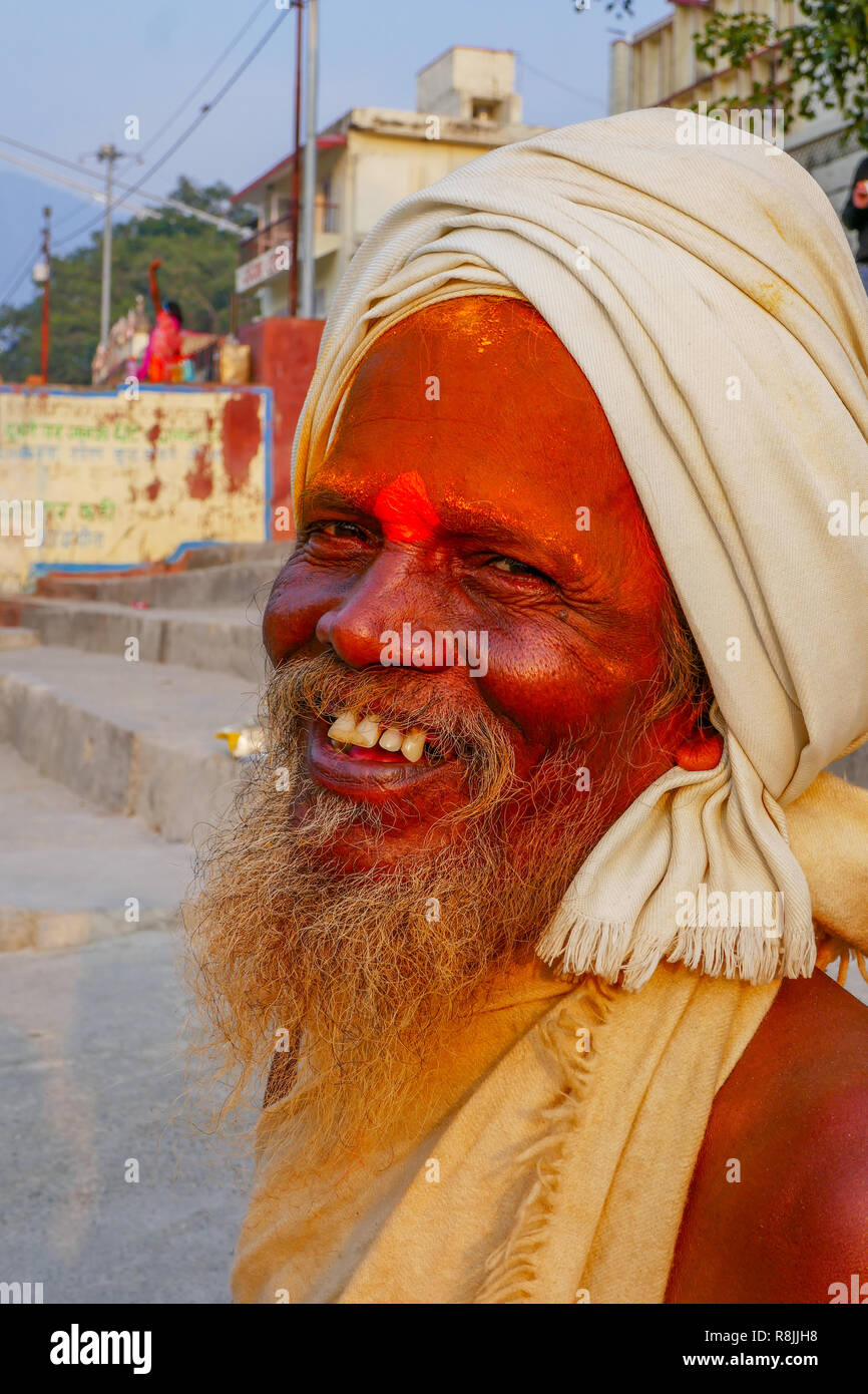 Portrait de vieux yogi à Rishikesh, Inde Banque D'Images