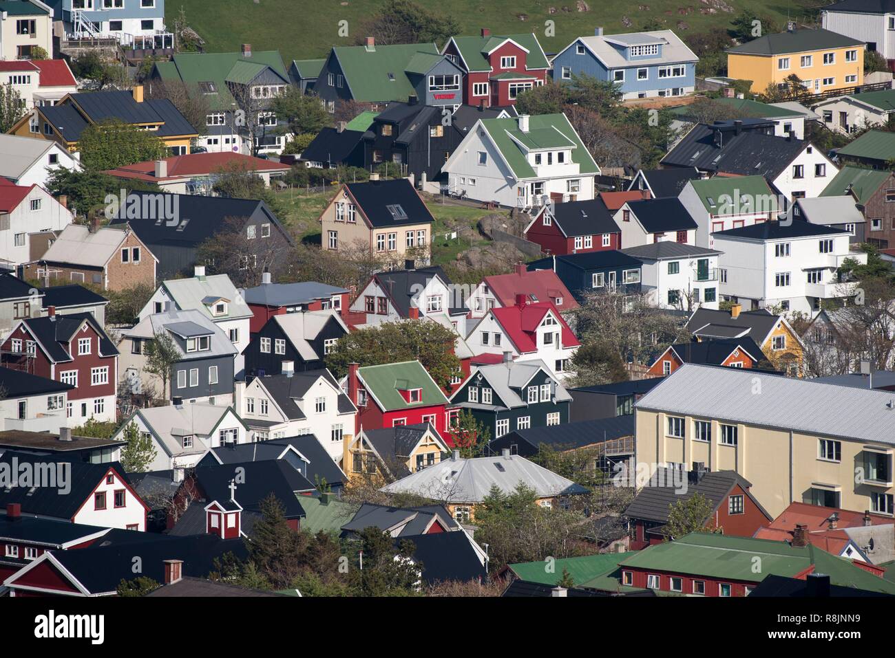 Le Danemark, îles Féroé, de l'île de Streymoy, Torshavn, maisons colorfoul Banque D'Images