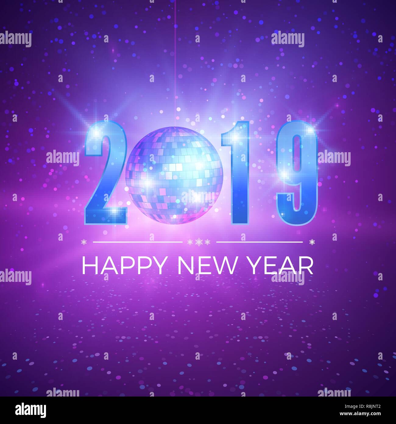Carte du Nouvel An avec les chiffres 2019. Boule disco brillant sur fond de nuit. Vector illustration Illustration de Vecteur