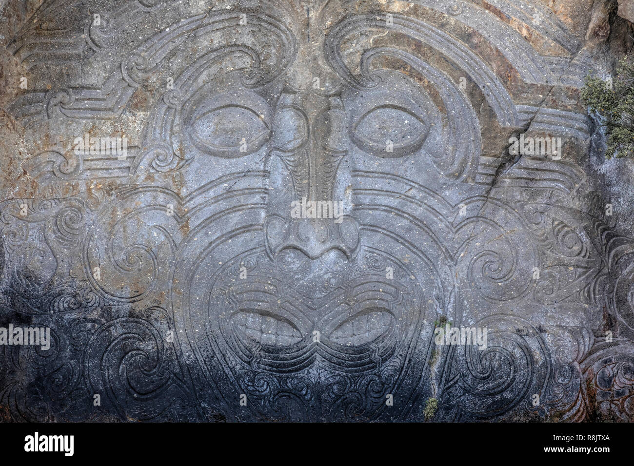 Le lac Taupo, Maori rock carvings, île du Nord, Nouvelle-Zélande Banque D'Images