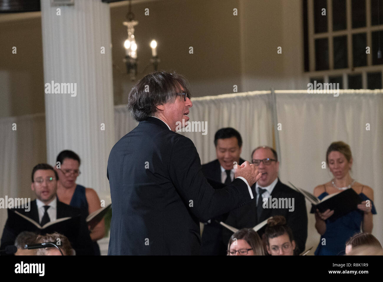 Julian Wachner à St Paul's Chapel mener le Choeur de Trinity Wall Street et le Trinity Baroque Orchestra dans "Le Messie de Haendel." 13 Décembre 2018 Banque D'Images