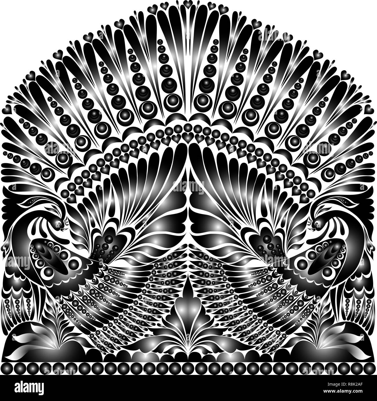 Ornement russe de tatouage. Le folklore traditionnel ornement oiseau blanc Banque D'Images